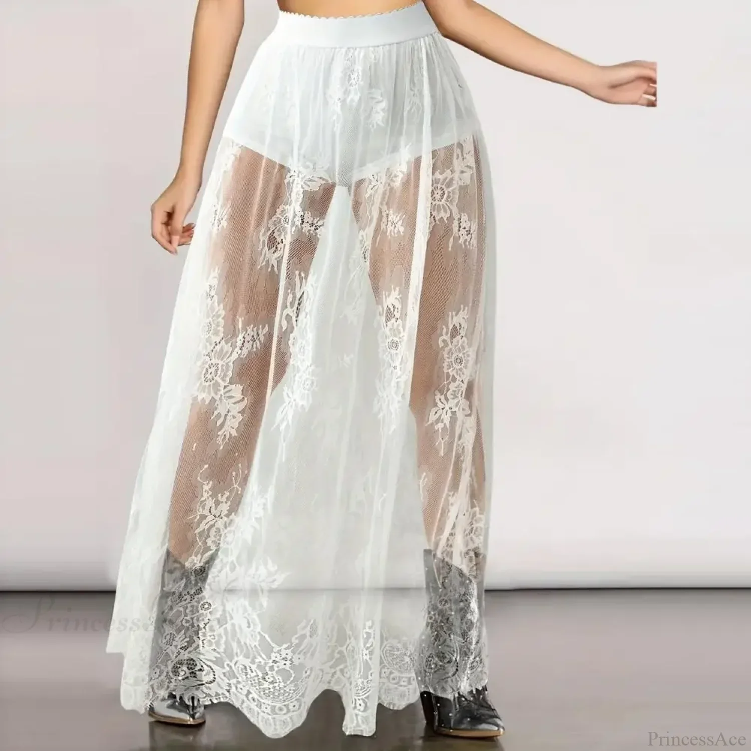 Breathable Plaid Mesh Maxi Skirt Dark Style Embroidery - Image 4