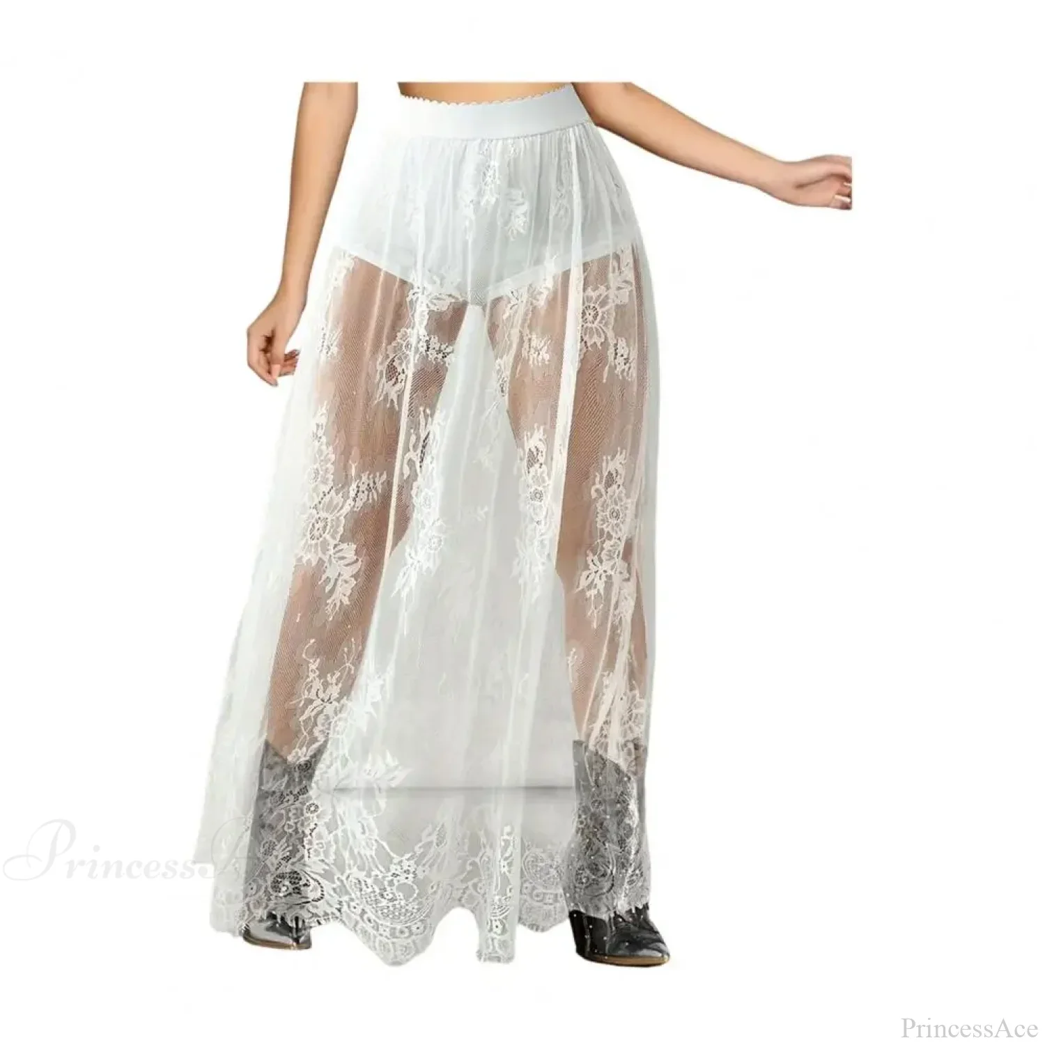 Breathable Plaid Mesh Maxi Skirt Dark Style Embroidery - Image 5