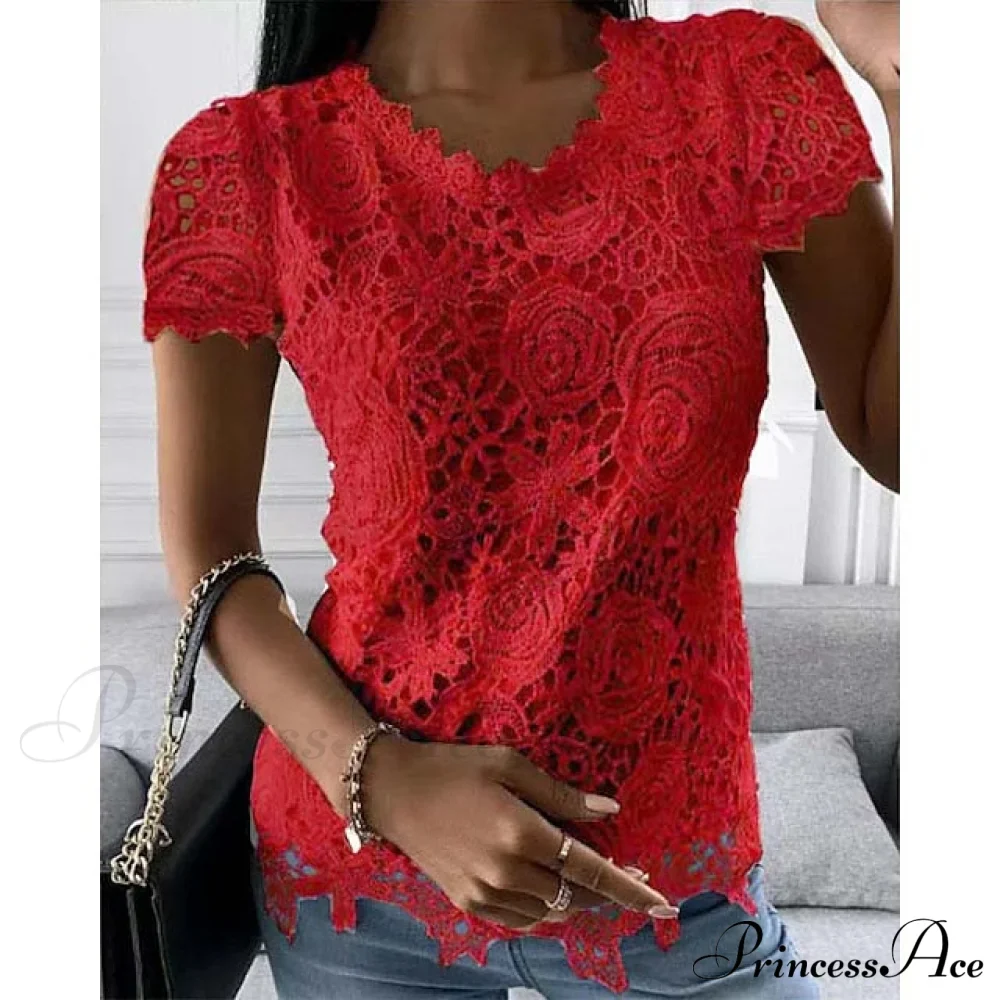 Brief Pink Neck White Casual Women's Blouse Round Black Lace Arm Basic Plain Blouse - Image 5