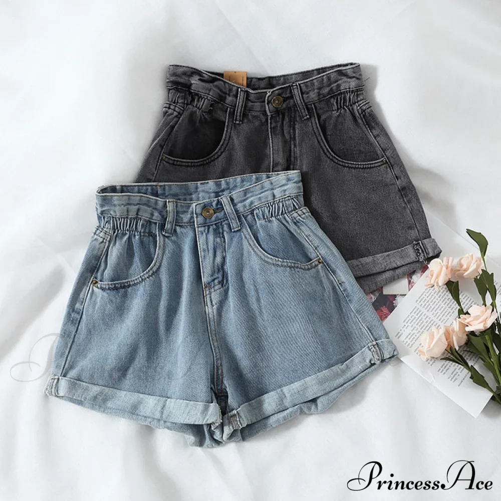 Brief Warm-Season Casual Waist Fashion Elastic Leg Women High Jeans Shorts Waist Denim Wide Loose Size Plus Female