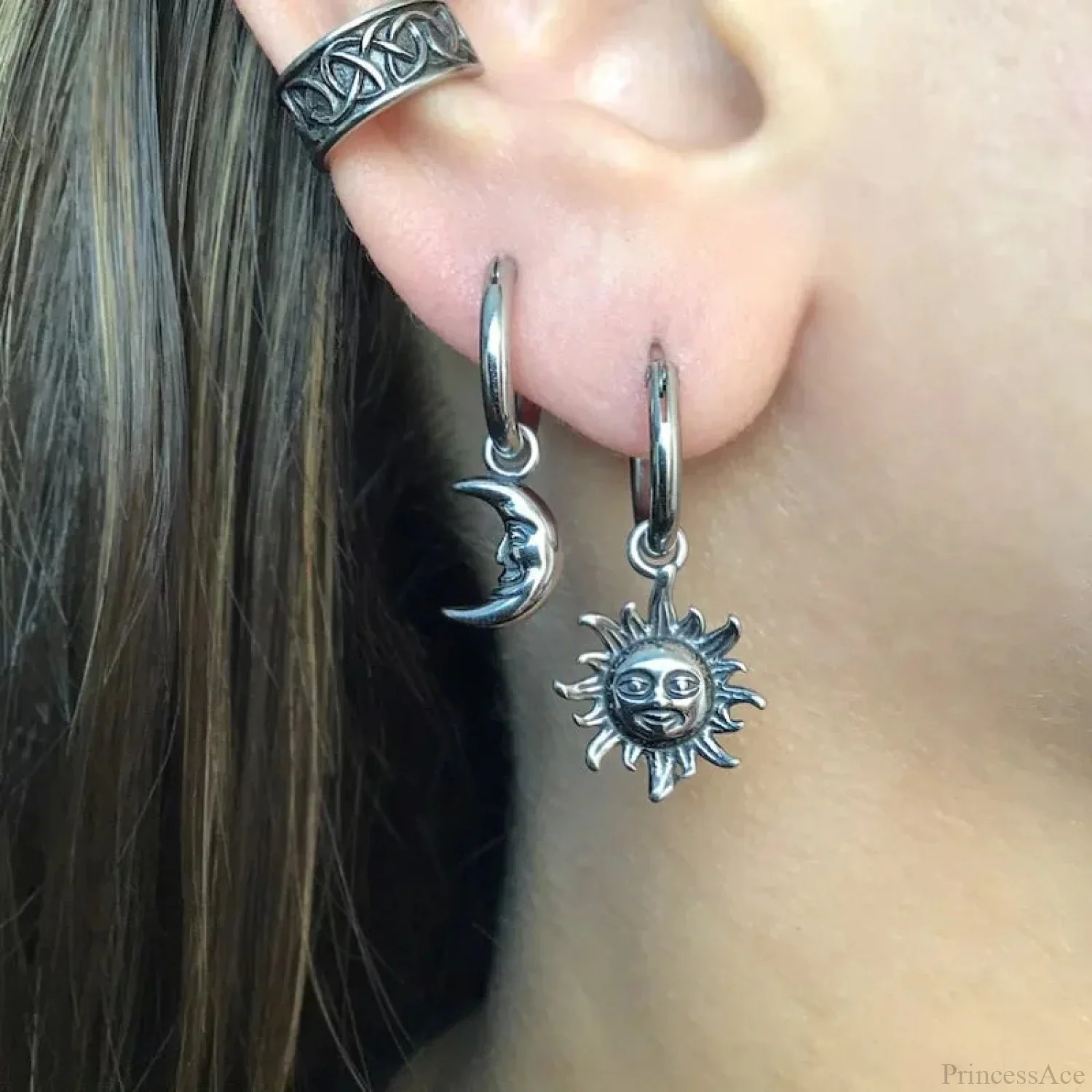 Bright Lunar Heavenly Dark Hoop Earring - Image 5