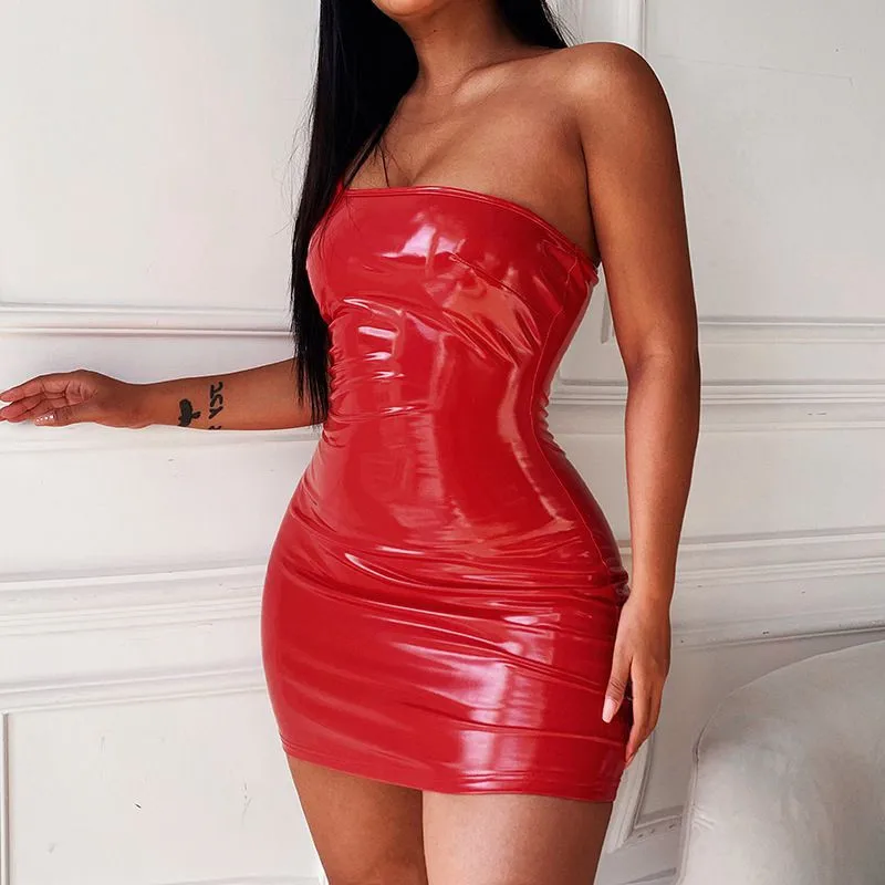 Bright Red Sexy Club One Shoulder Low Cut Tight Rave Festival Party Dress - Image 3