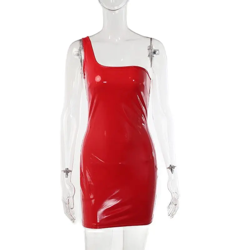 Bright Red Sexy Club One Shoulder Low Cut Tight Rave Festival Party Dress - Image 7