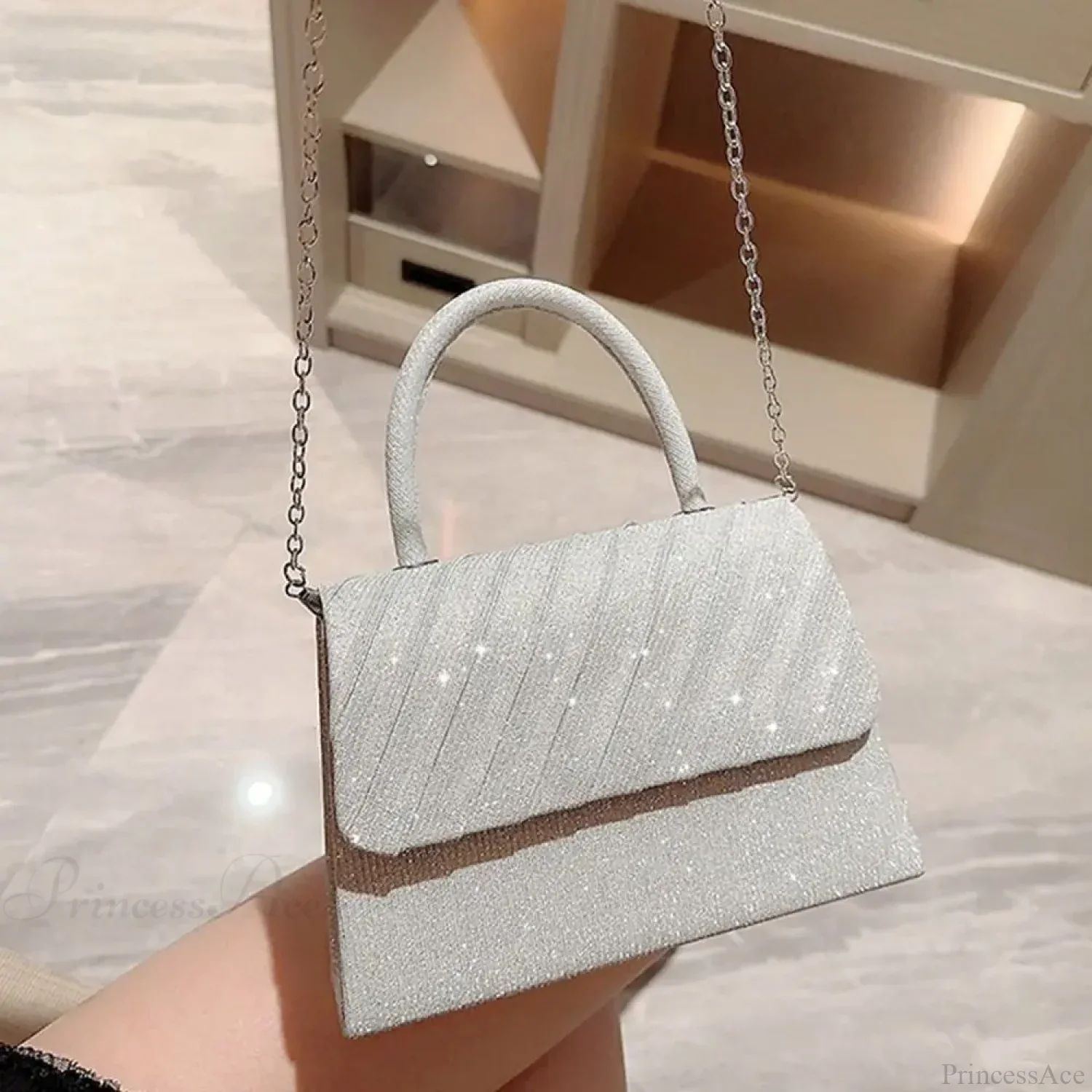 Bright Silk Evening Bag Elegant Banquet Shoulder Clutch - Image 2