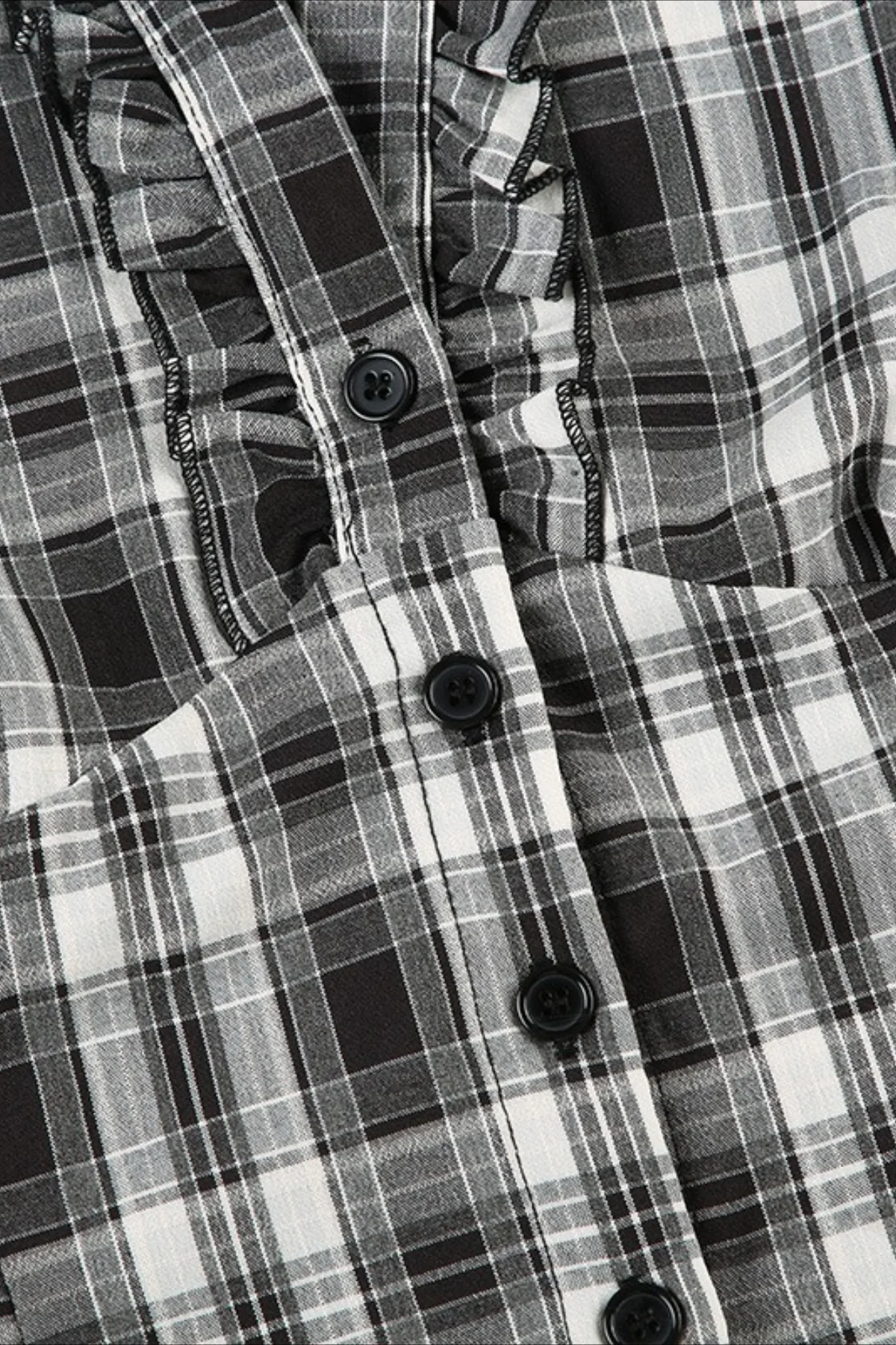 British Plaid Ruffled V Neck Puff Sleeve Blouse - Image 11