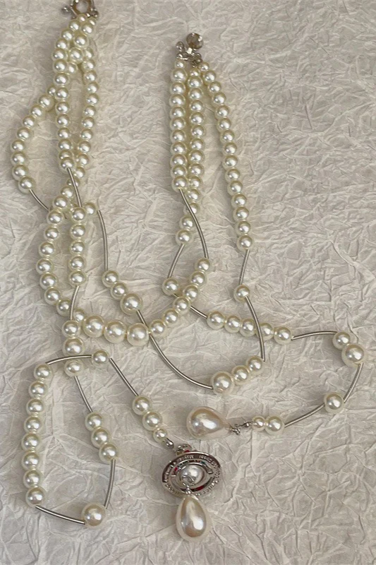 Broken Pearl Three Layer Tassel Saturn NeckLace - Image 3