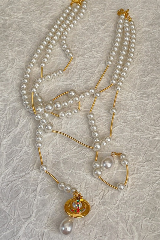 Broken Pearl Three Layer Tassel Saturn NeckLace - Image 4