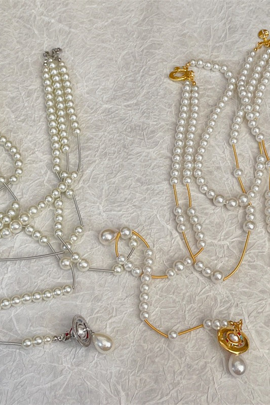 Broken Pearl Three Layer Tassel Saturn NeckLace - Image 5