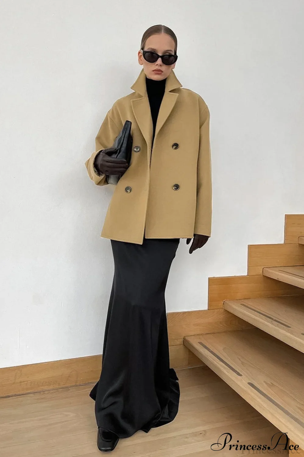 Brown Double-Breasted Thick Midi Wool Coat - Image 6