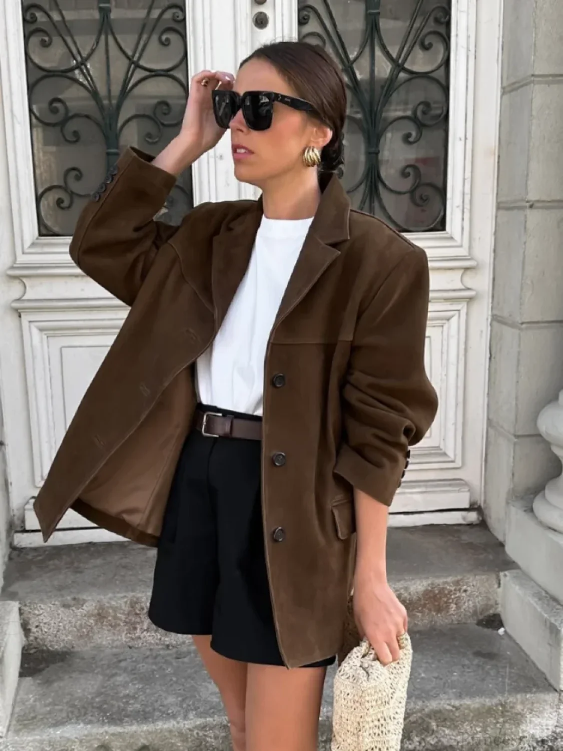 Brown Double Pocket Blazer Short Coat - Image 2