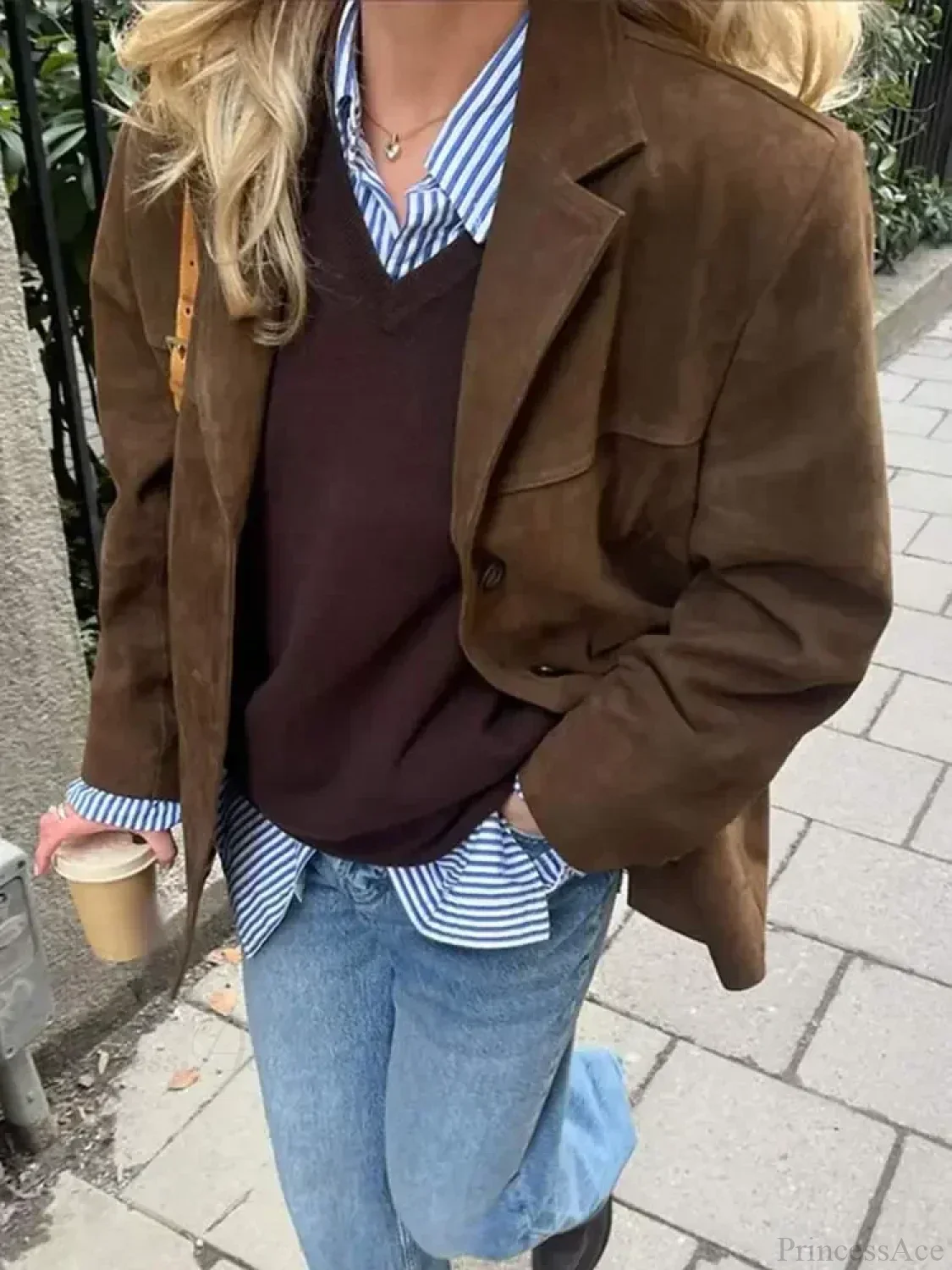 Brown Double Pocket Blazer Short Coat - Image 5