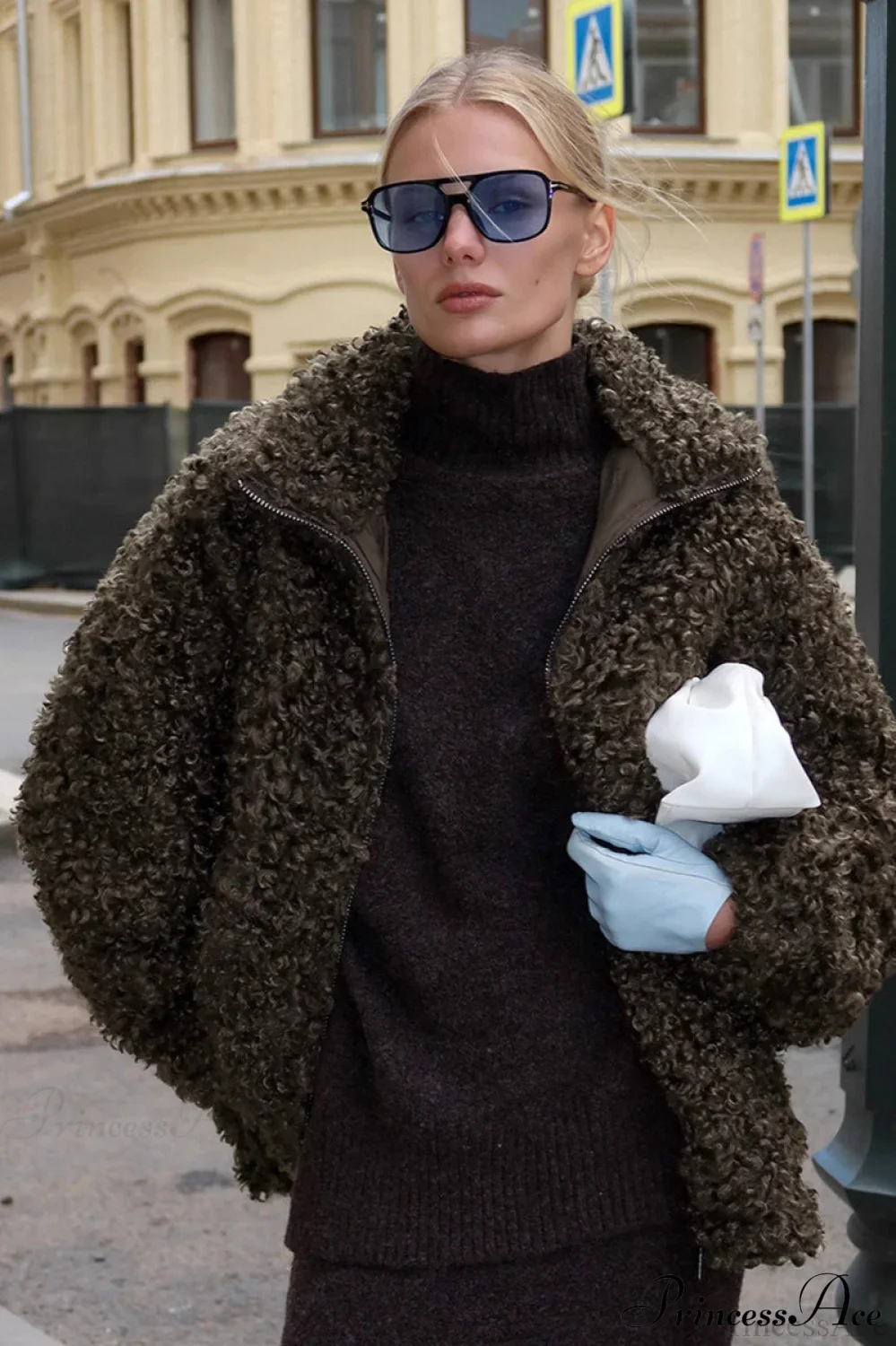 Brown Faux Fur Retro Thick Pullover Wool Coat - Image 2