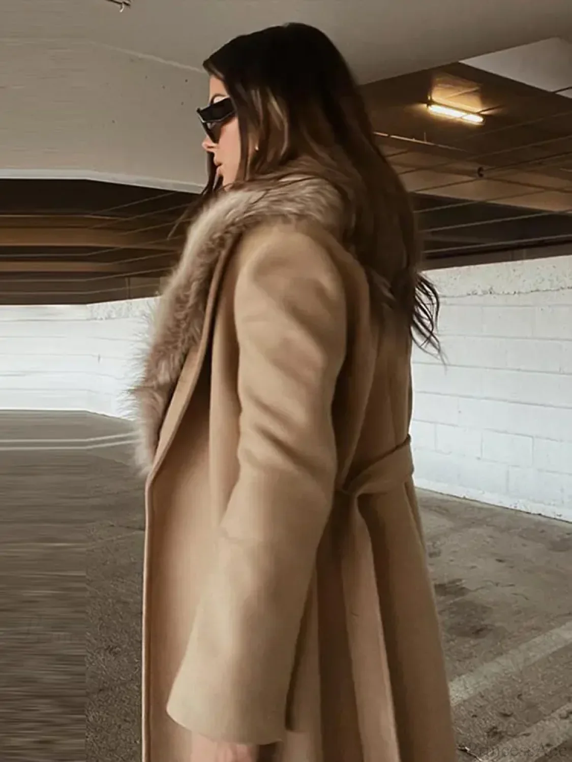 Brown Fluffy Faux Fur Casual Overcoat - Image 4