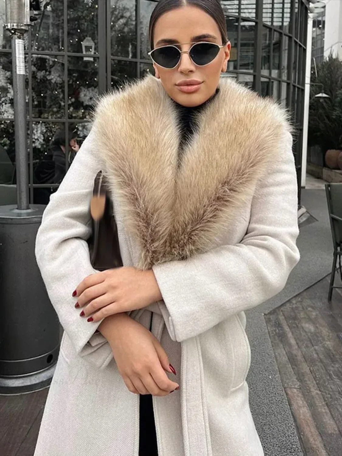 Brown Fluffy Faux Fur Casual Overcoat - Image 5