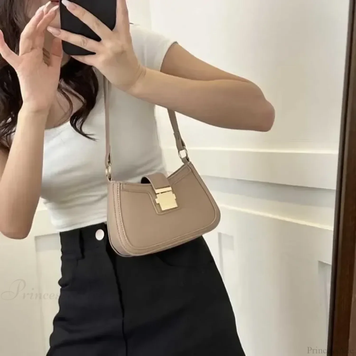 Brown Gold Buckle Vintage Shoulder Bag - Image 3