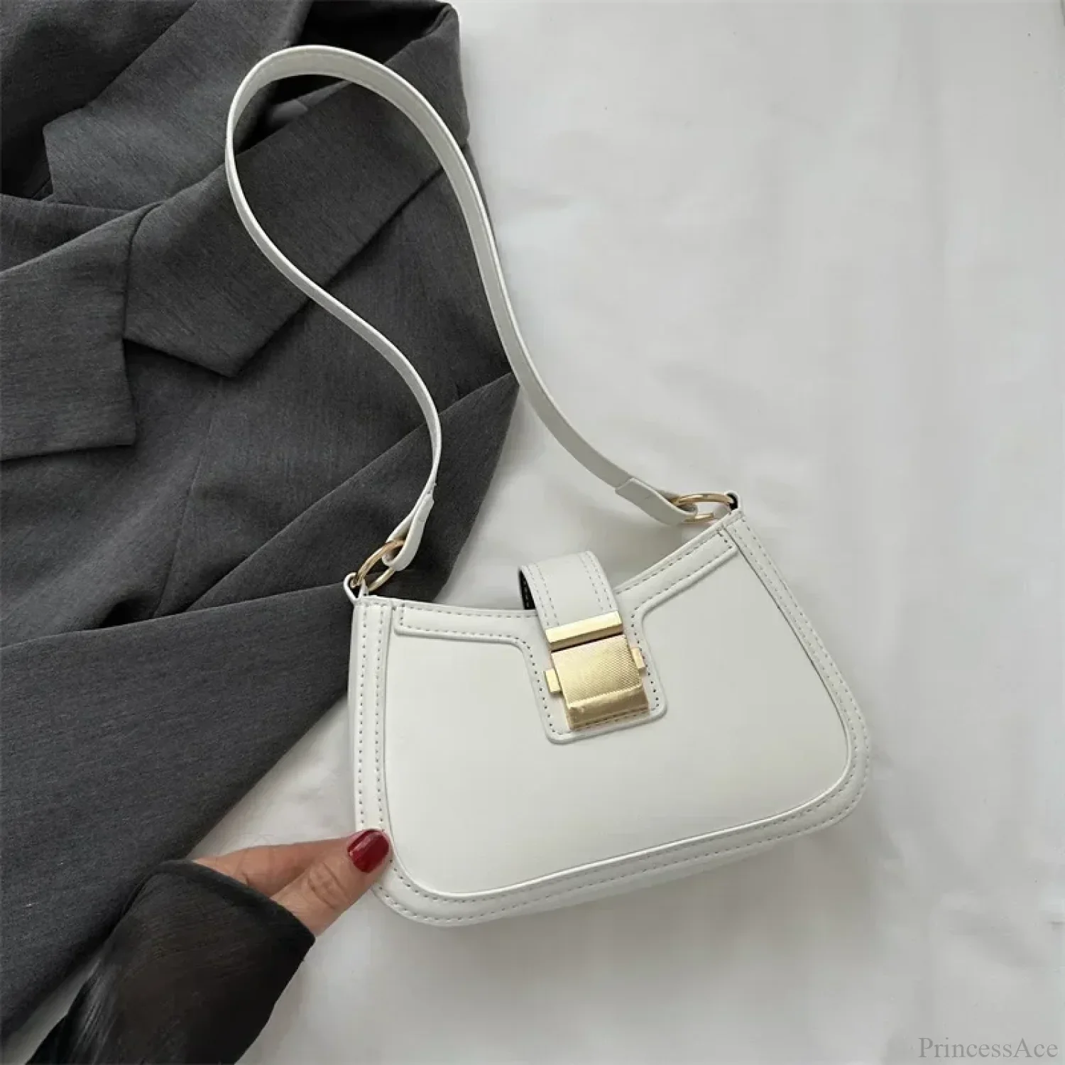 Brown Gold Buckle Vintage Shoulder Bag - Image 8