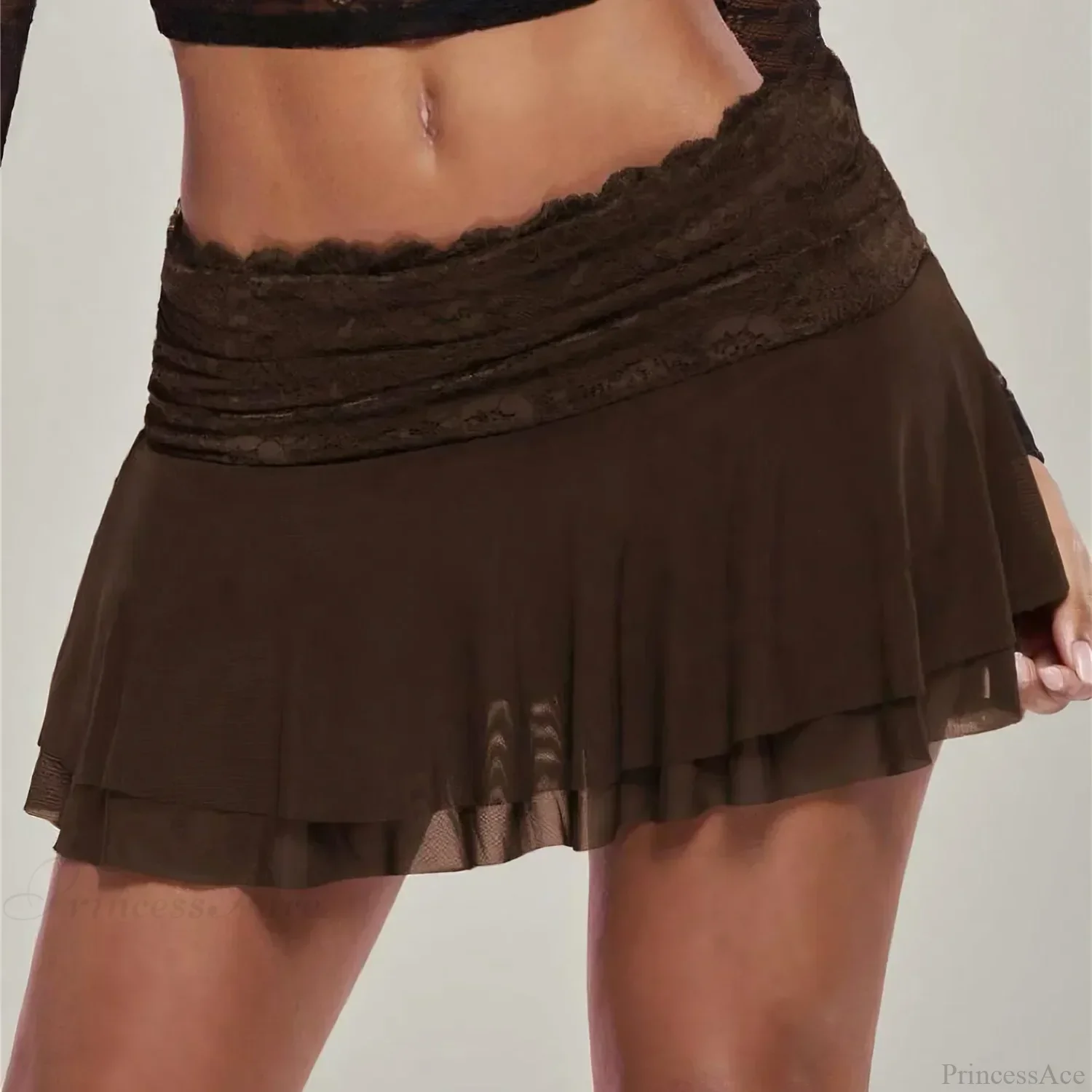 Brown Pleated Ballet Ruffle Skirt - Image 3