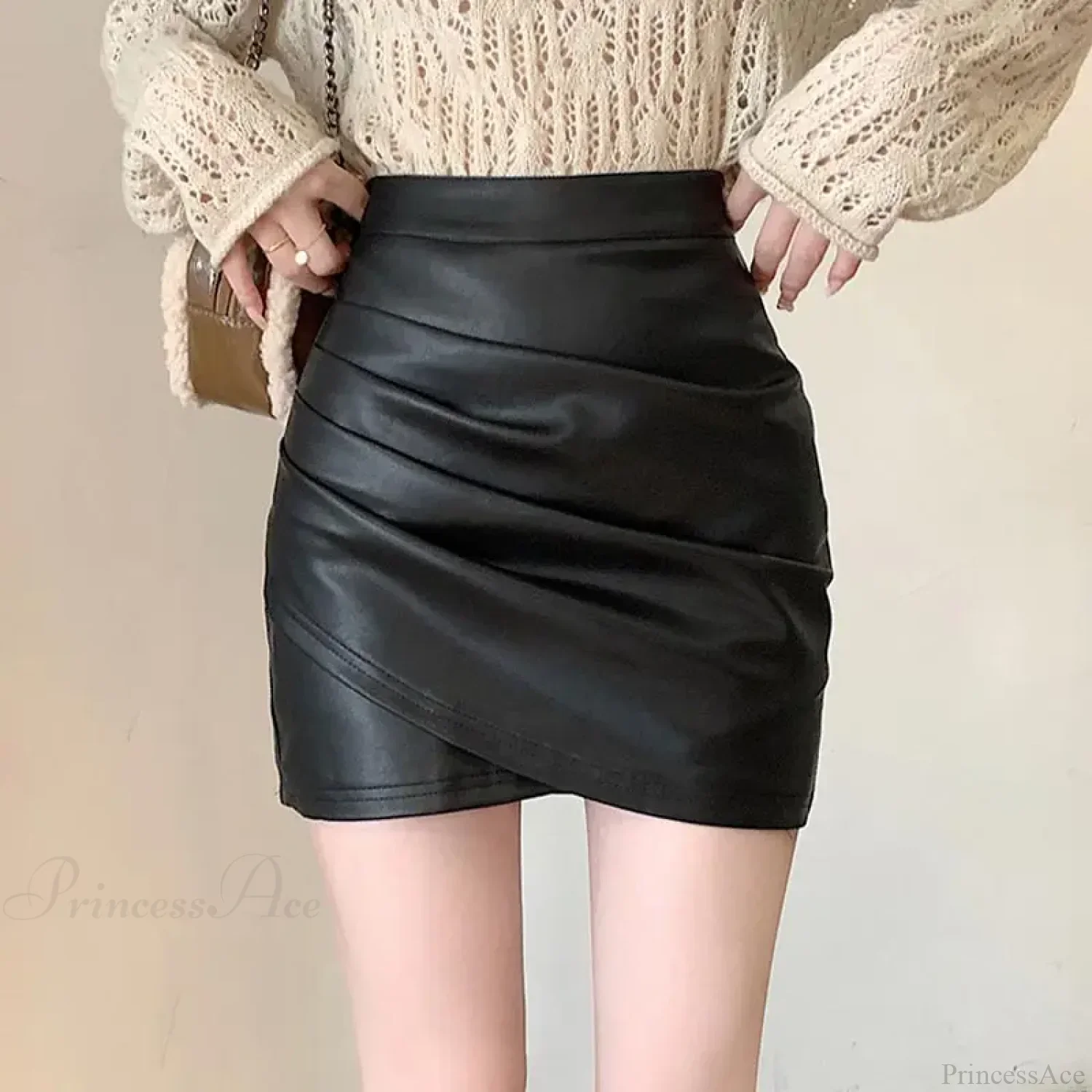 Brown PU Leather Slim Fit Skirt - Image 3