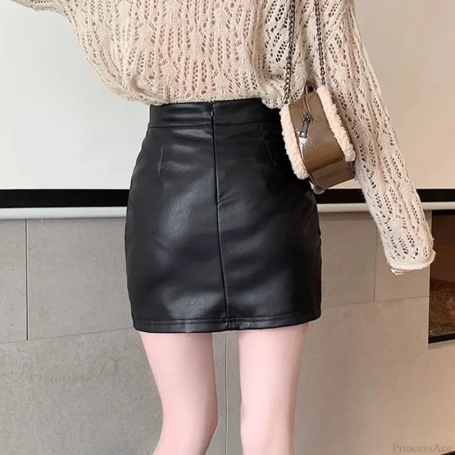 Brown PU Leather Slim Fit Skirt - Image 5