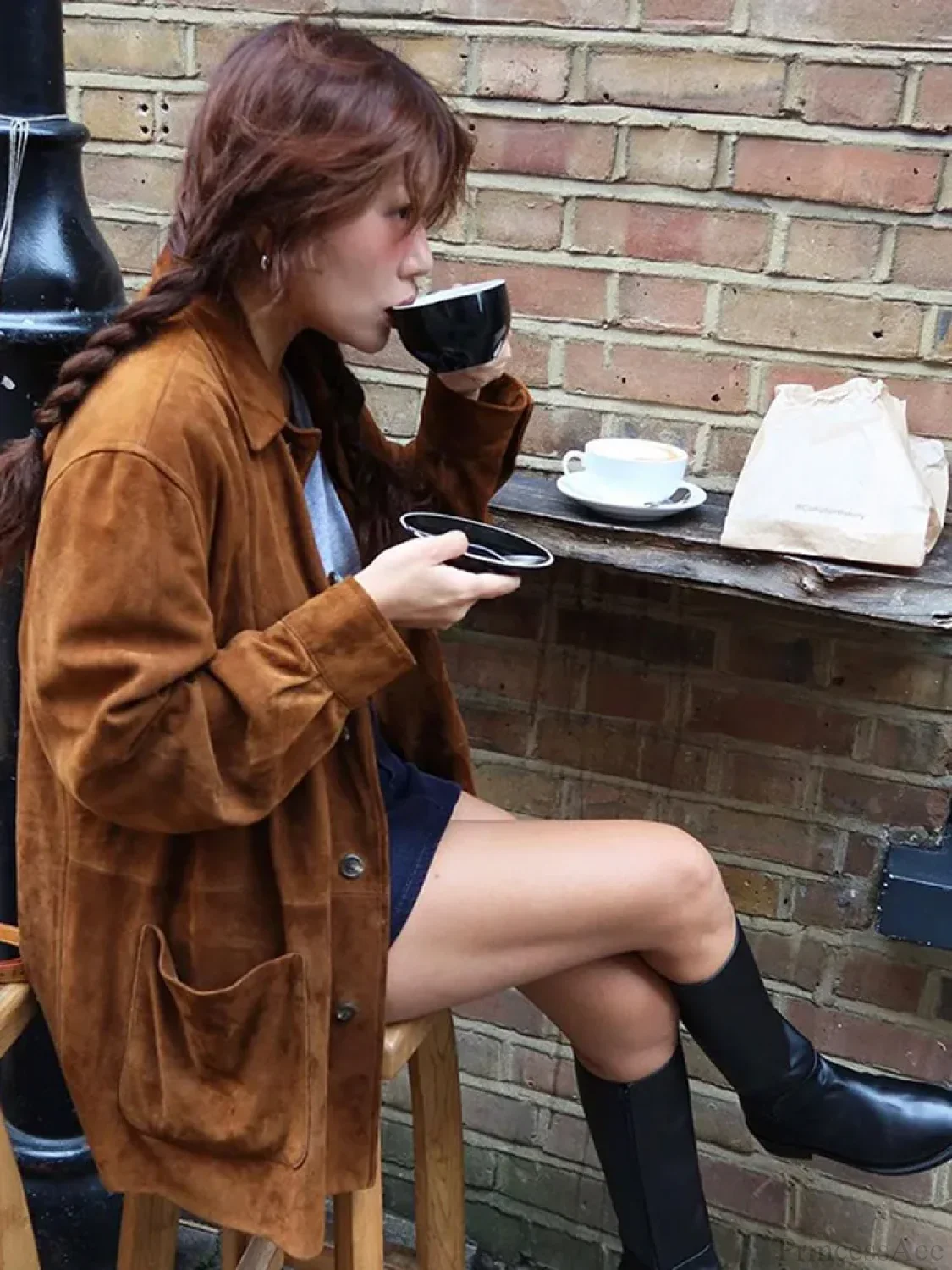 Brown Single Breasted Leather Coat - Image 6