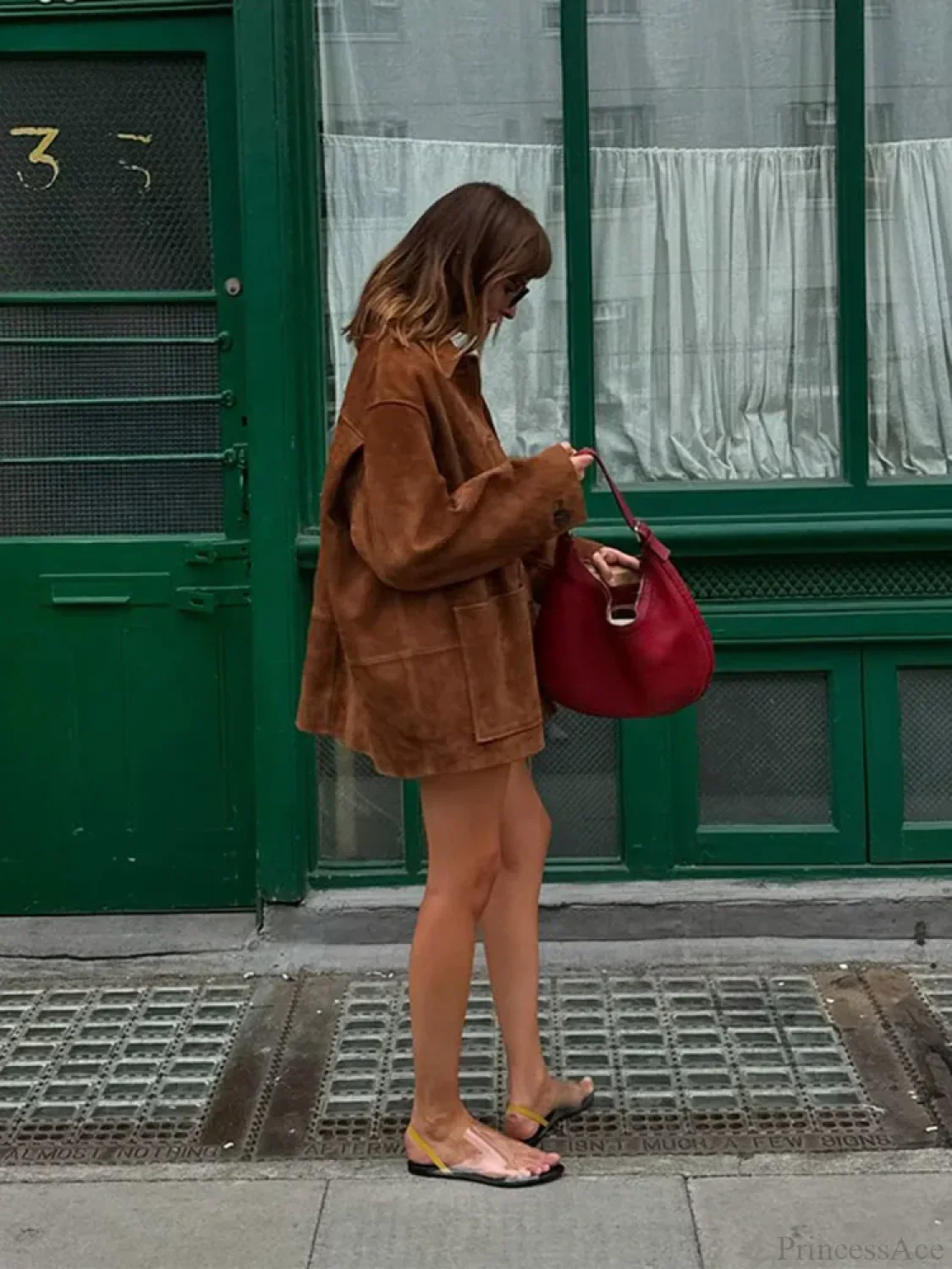 Brown Stand Collar Suede Coat - Image 3