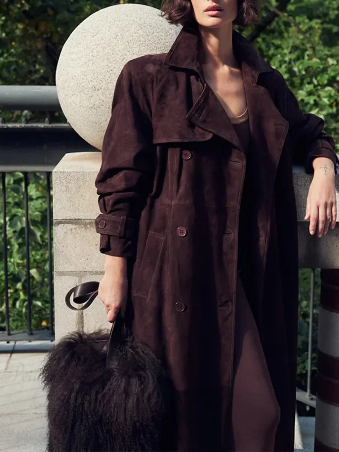 Brown Suede Leather Long Coat - Image 6