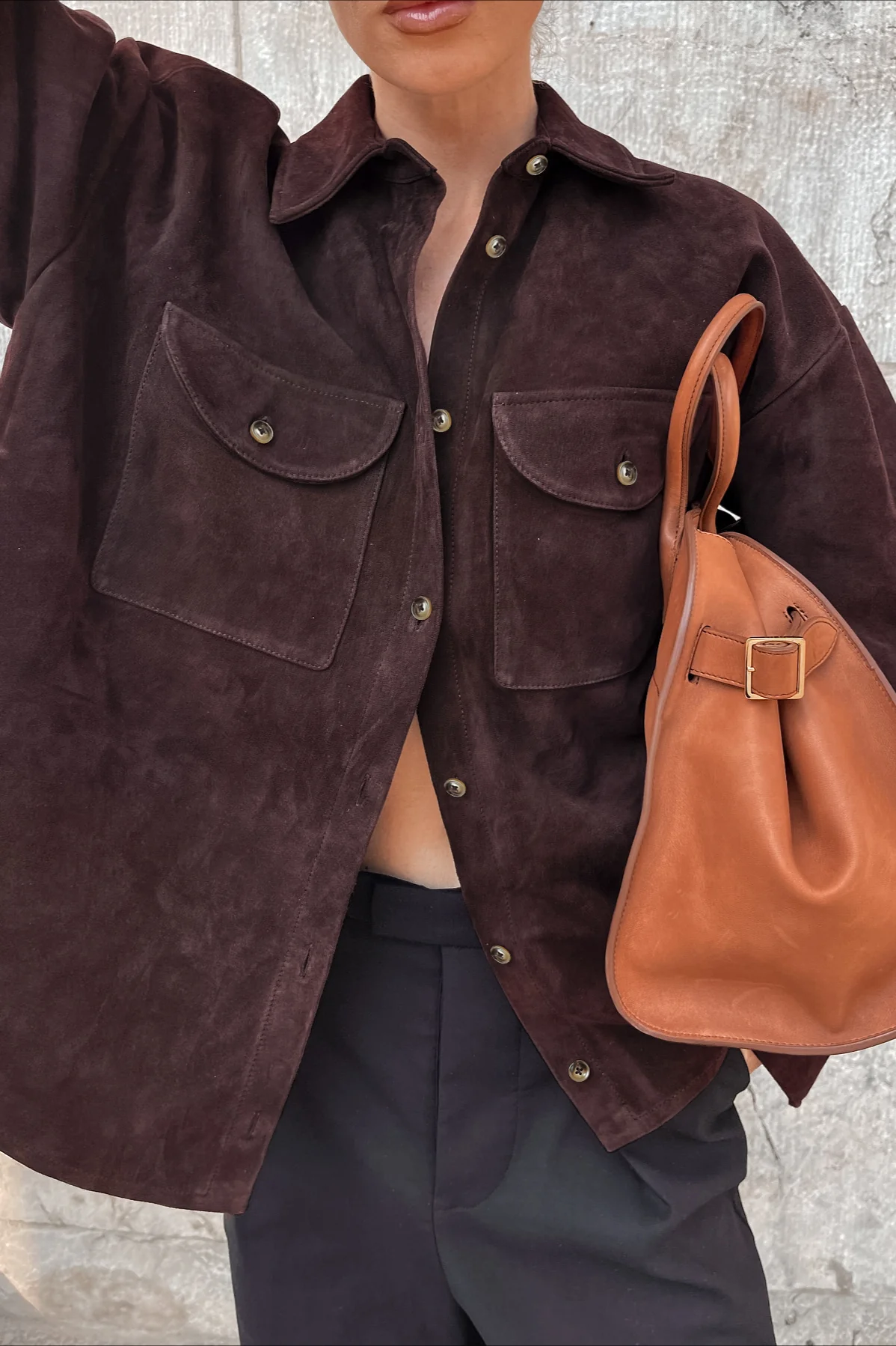 Brown Suede Loose Blazer Coat - Image 2