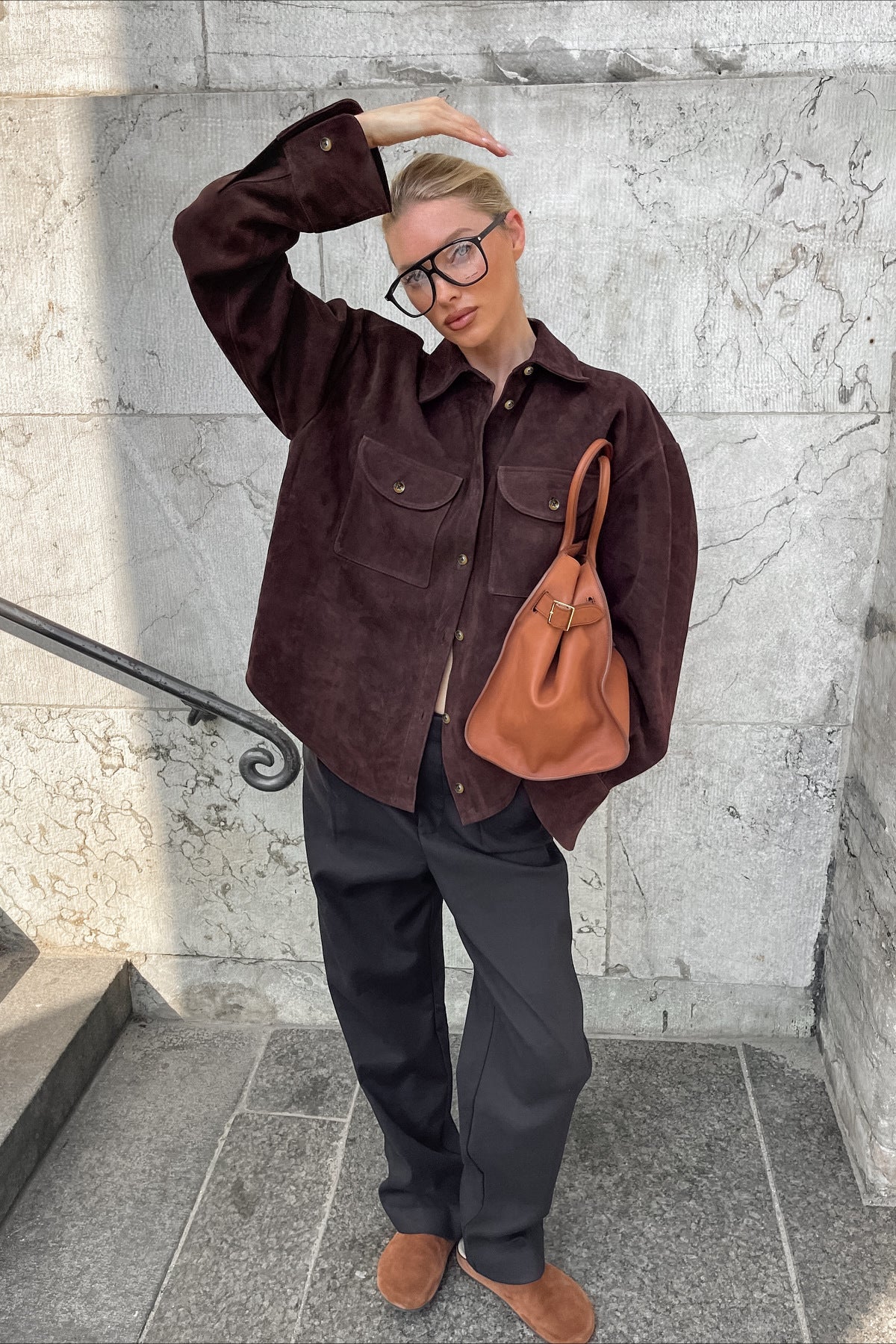 Brown Suede Loose Blazer Coat - Image 3