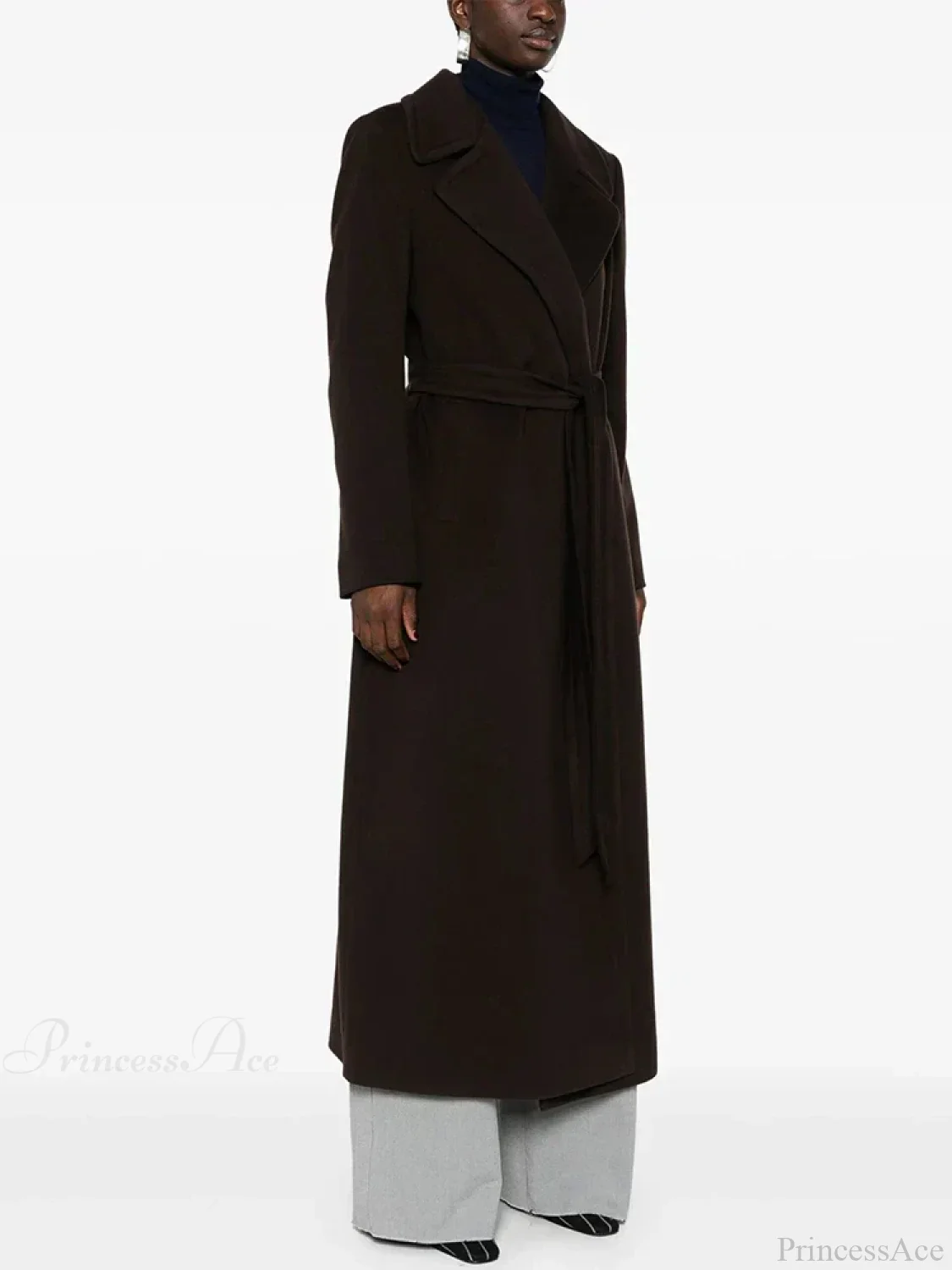 Brown Woolen Lapel Slim Overcoat - Image 2