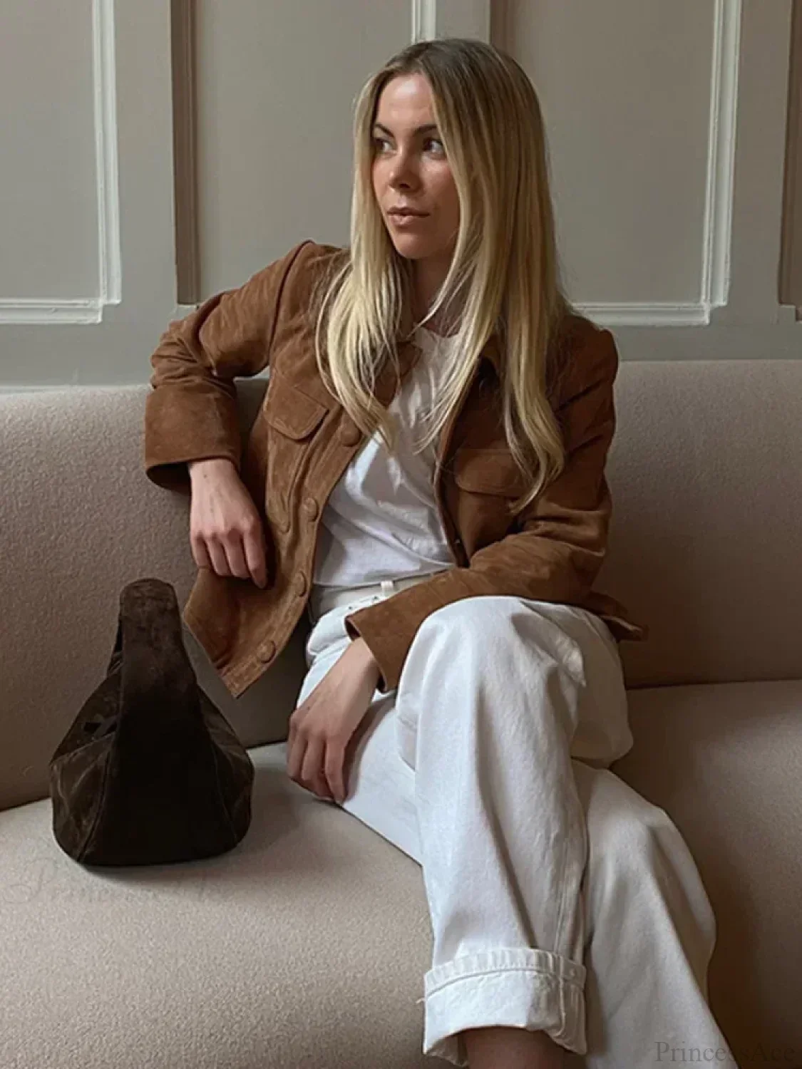 Brown Woolen Long Sleeve Short Coat - Image 3