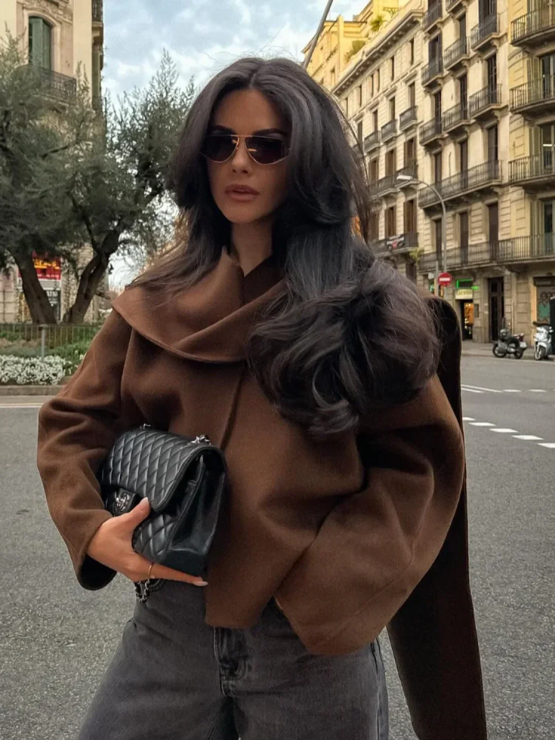 Brown Woolen Round Neck Scarf Coat - Image 5