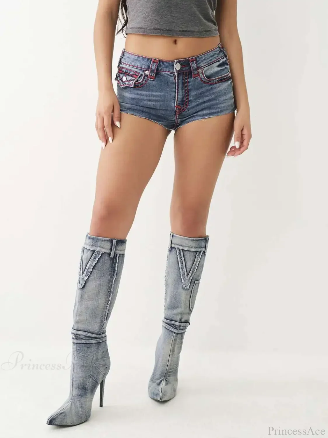 Buddha Pocket Embroidery Denim Short - Image 5