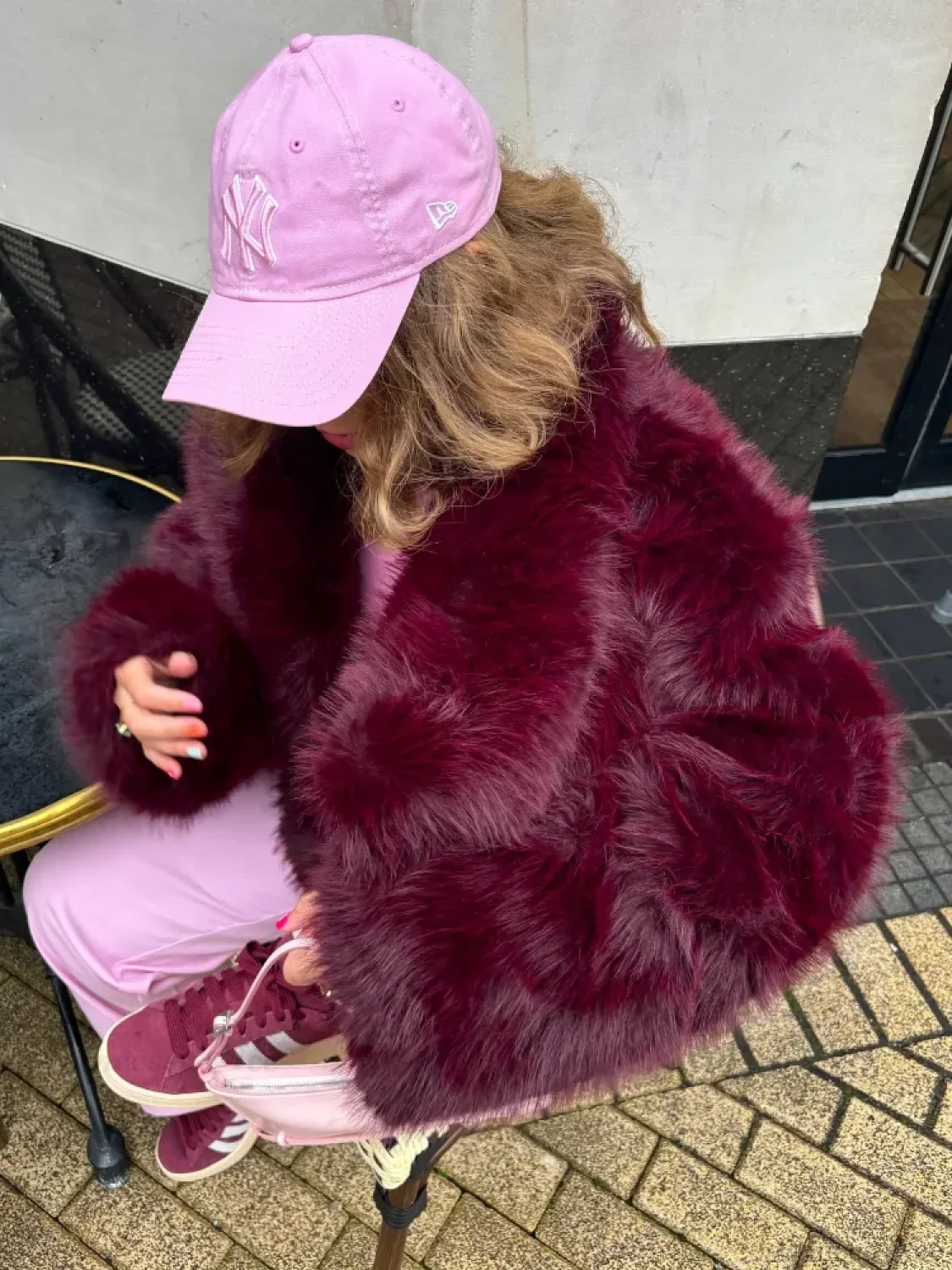 Burgundy Fluffy Lapel Short Coat - Image 4