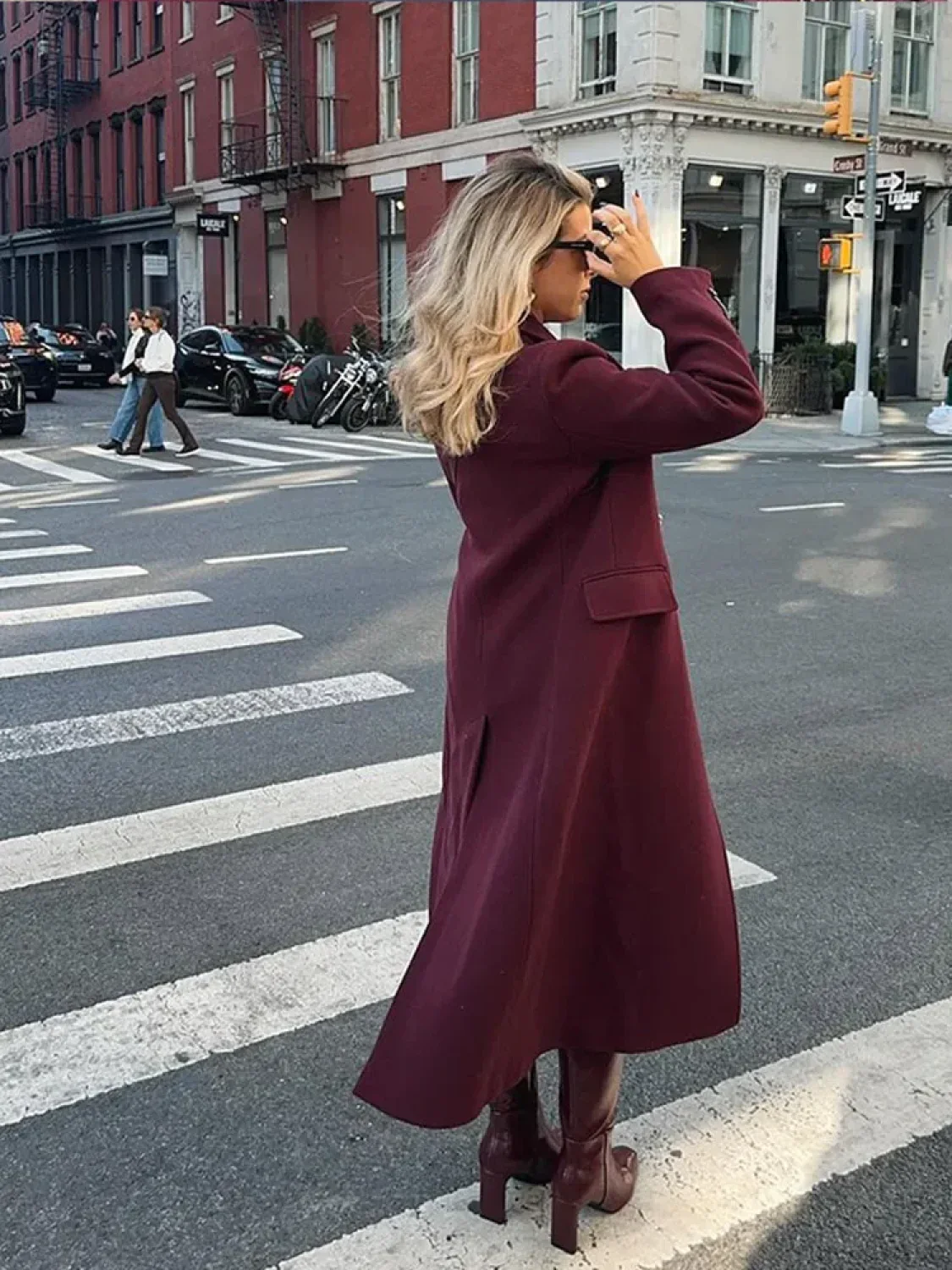 Burgundy Lapel Wool Blends Long Coat - Image 4