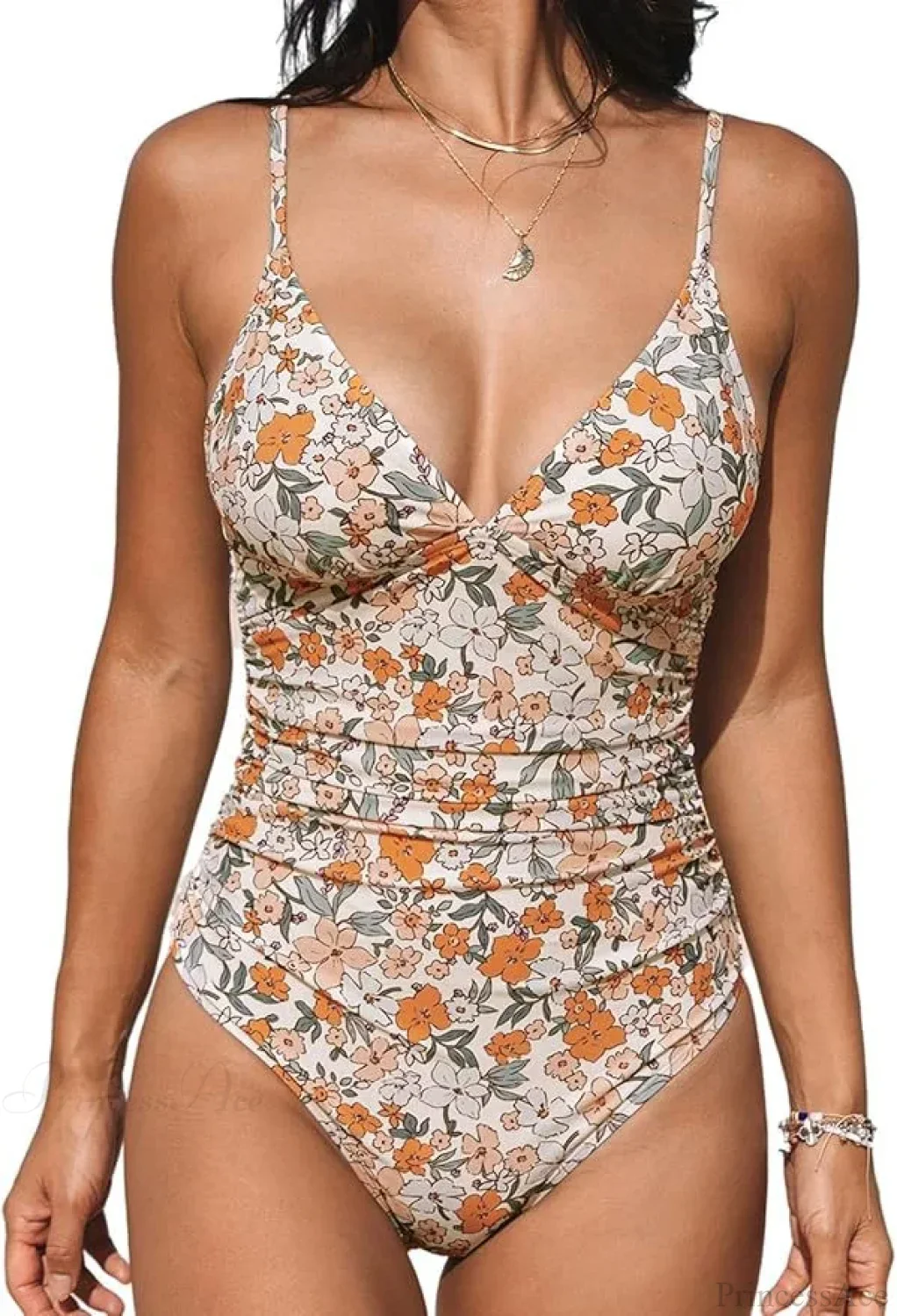 Burgundy Shirring Deep V One Piece Set - Image 3