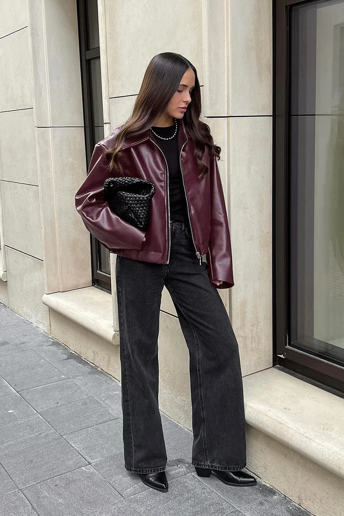 Burgundy Vintage Biker Coat - Image 6