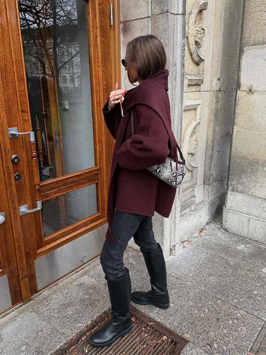 Burgundy Woolen Blends Short Coat - Image 4