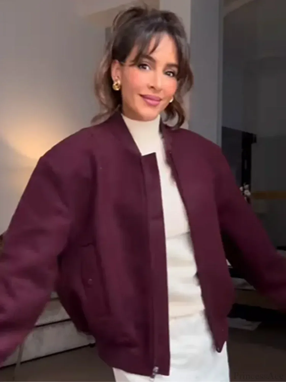 Burgundy Zipper Short Coat - Image 4