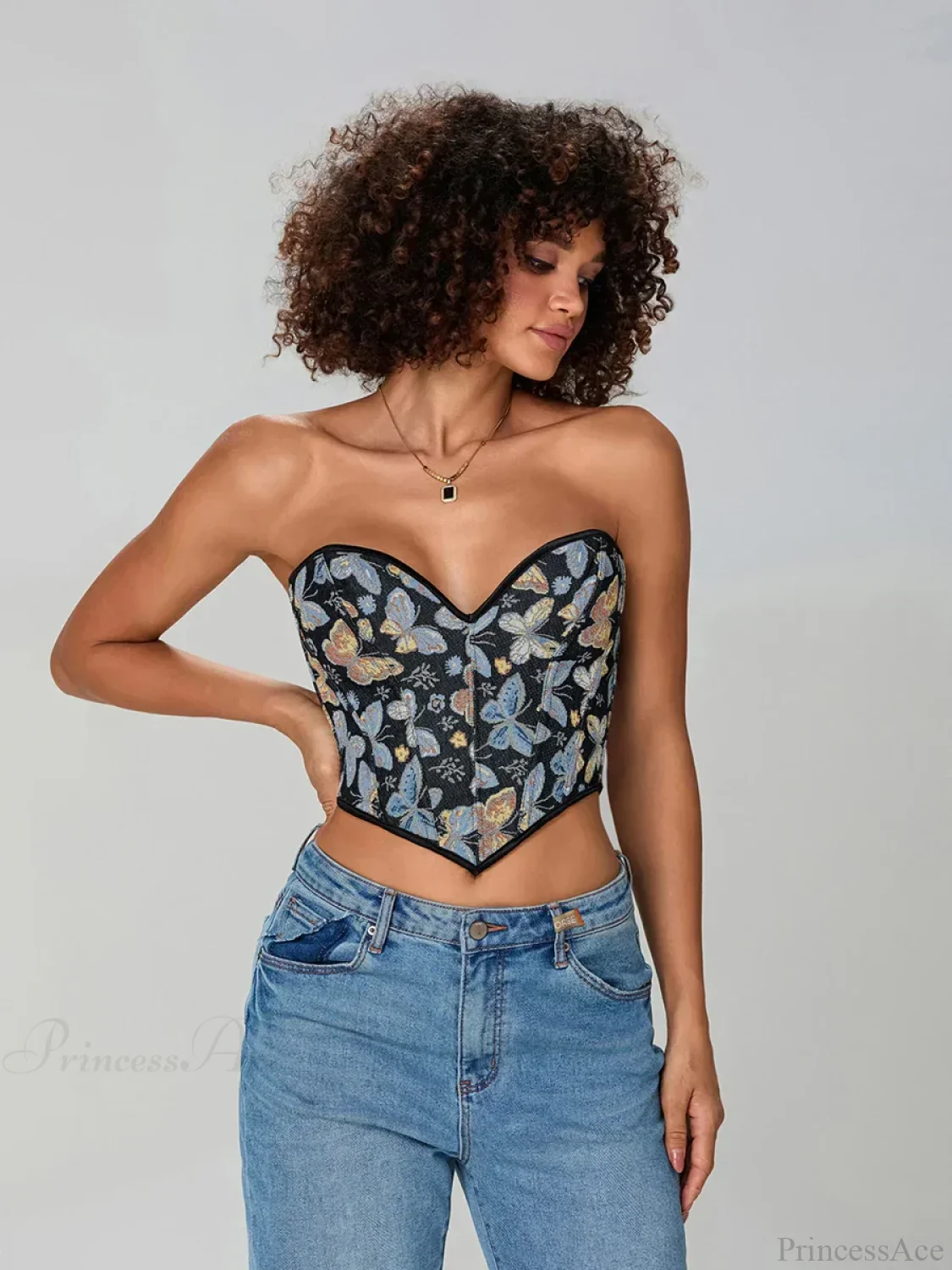 Butterfly Print Strapless Bandage Off-shoulder Corset - Image 2