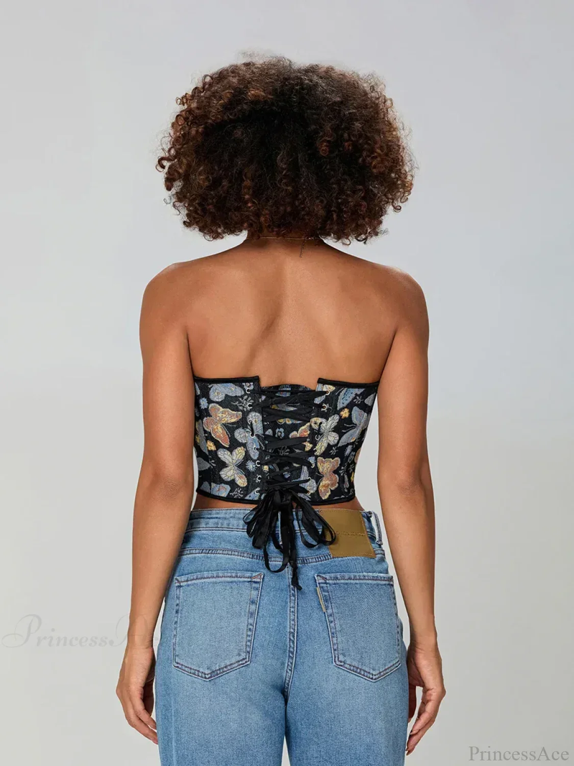 Butterfly Print Strapless Bandage Off-shoulder Corset - Image 3
