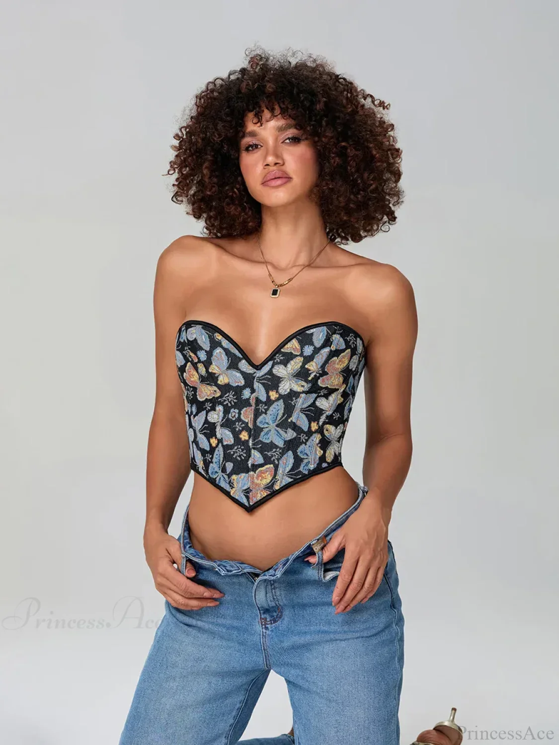 Butterfly Print Strapless Bandage Off-shoulder Corset - Image 5