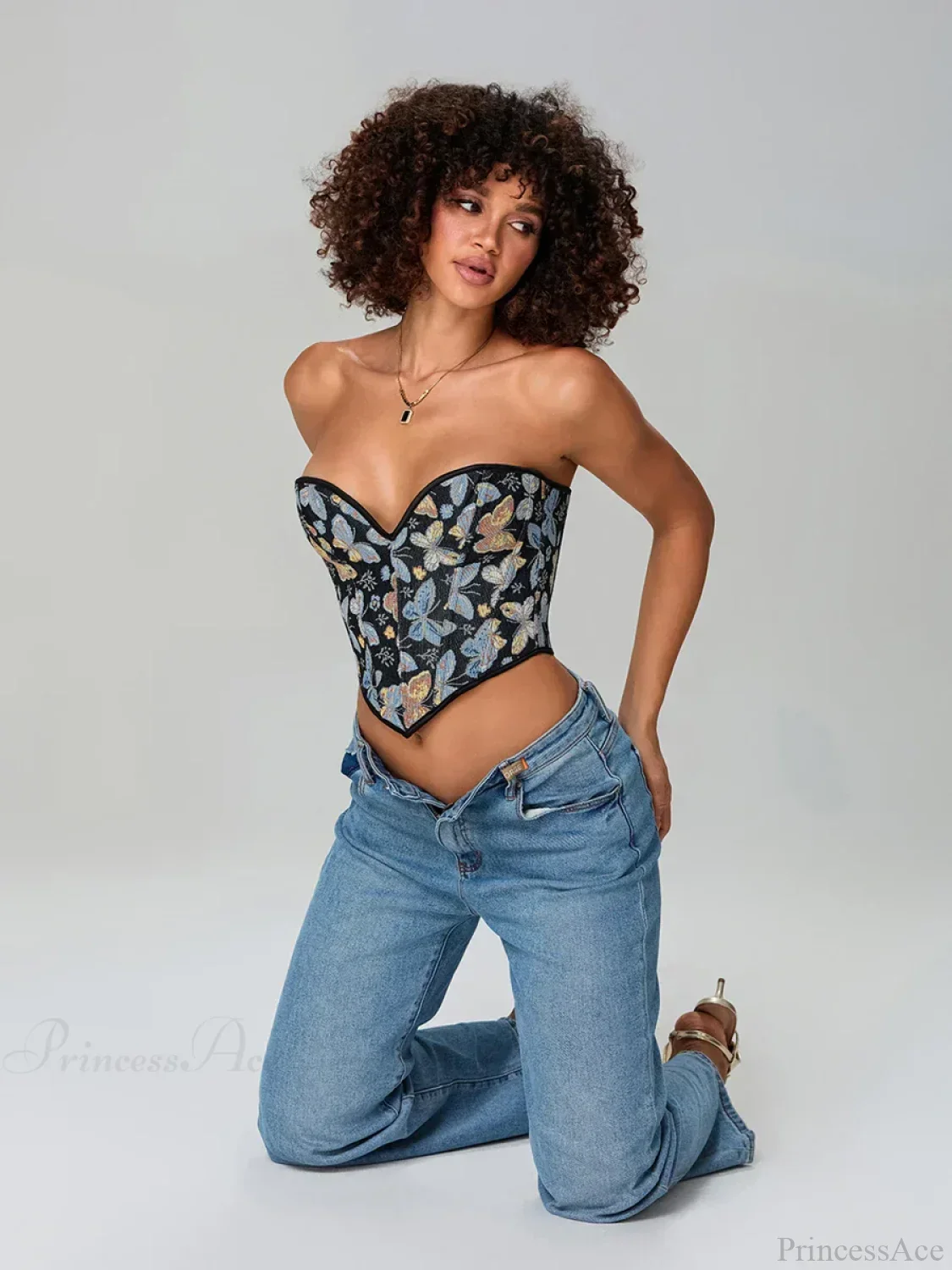 Butterfly Print Strapless Bandage Off-shoulder Corset - Image 6
