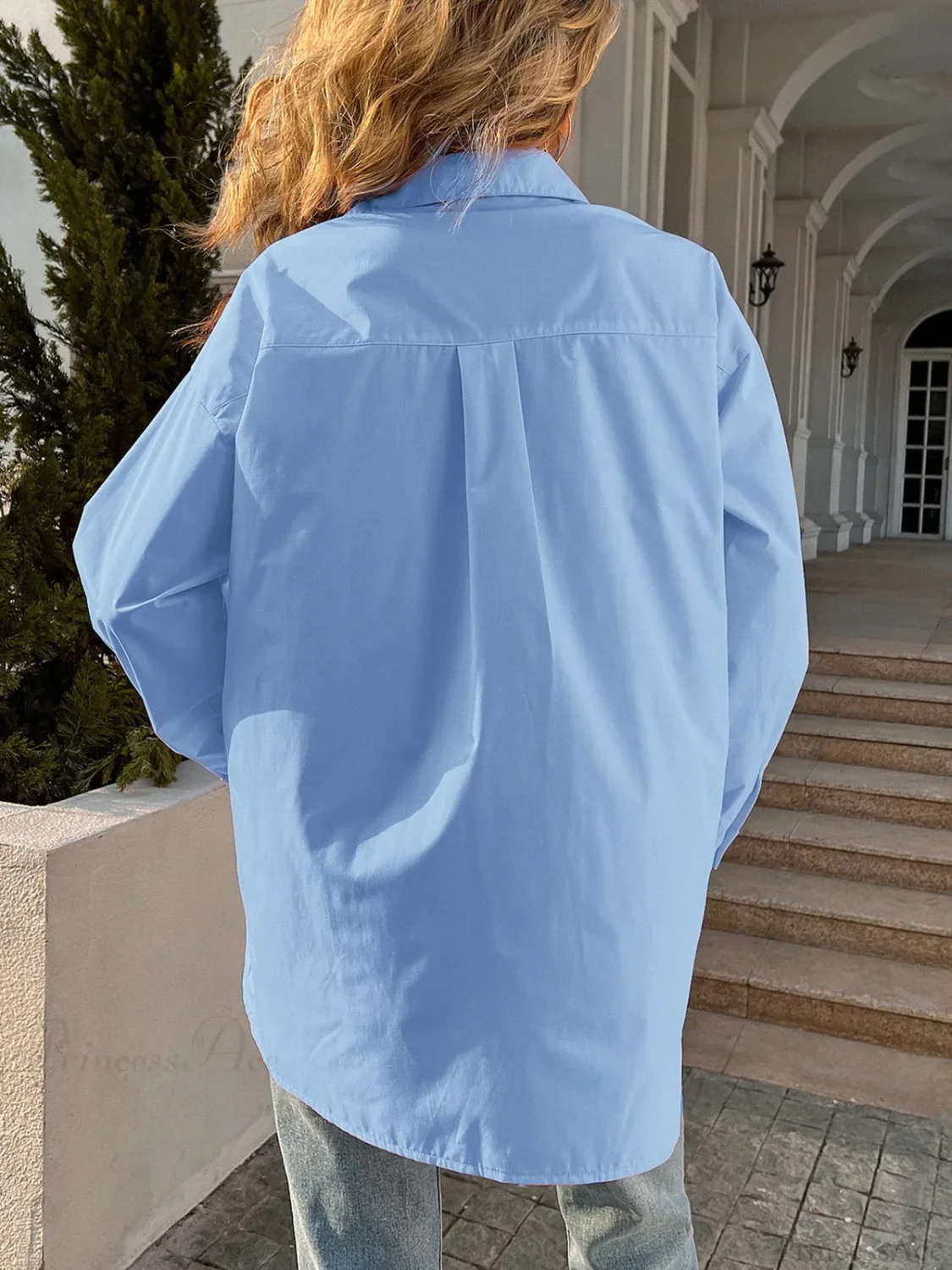 Button Down Casual Solid Collar Loose Blouse - Image 6