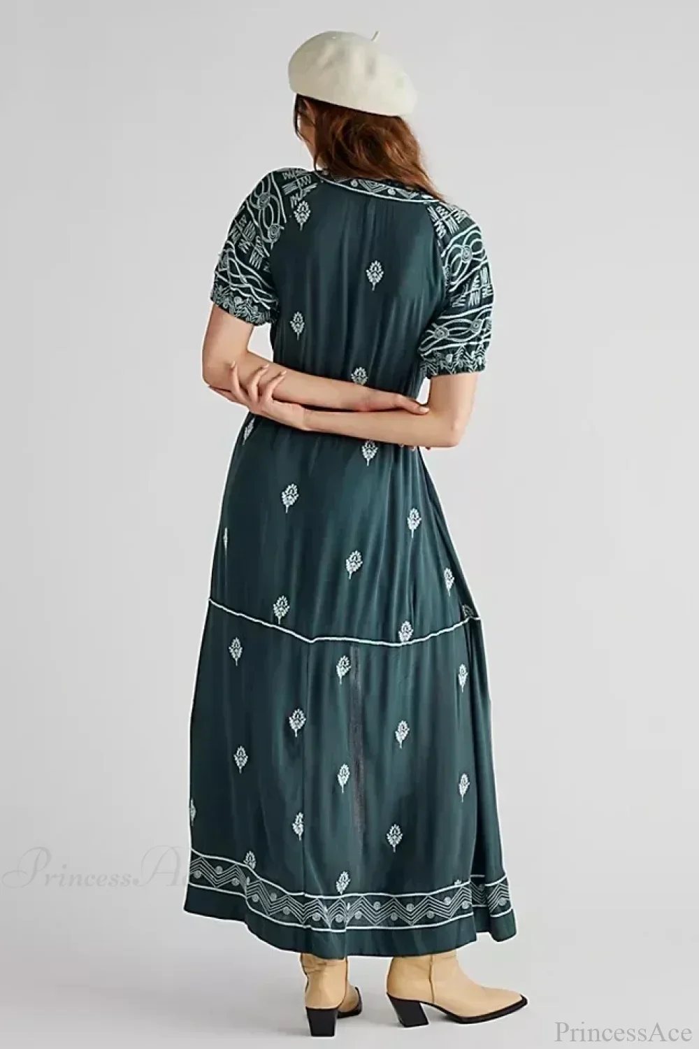Button Down Embroidery Short Sleeve Chic Boho Dress - Image 4