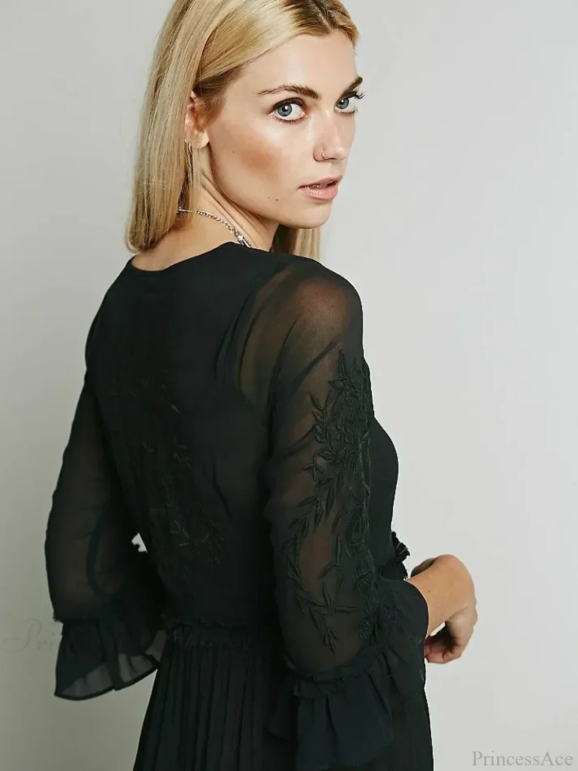 Button Down Hollow Embroidery High Waist Boho Dress - Image 4