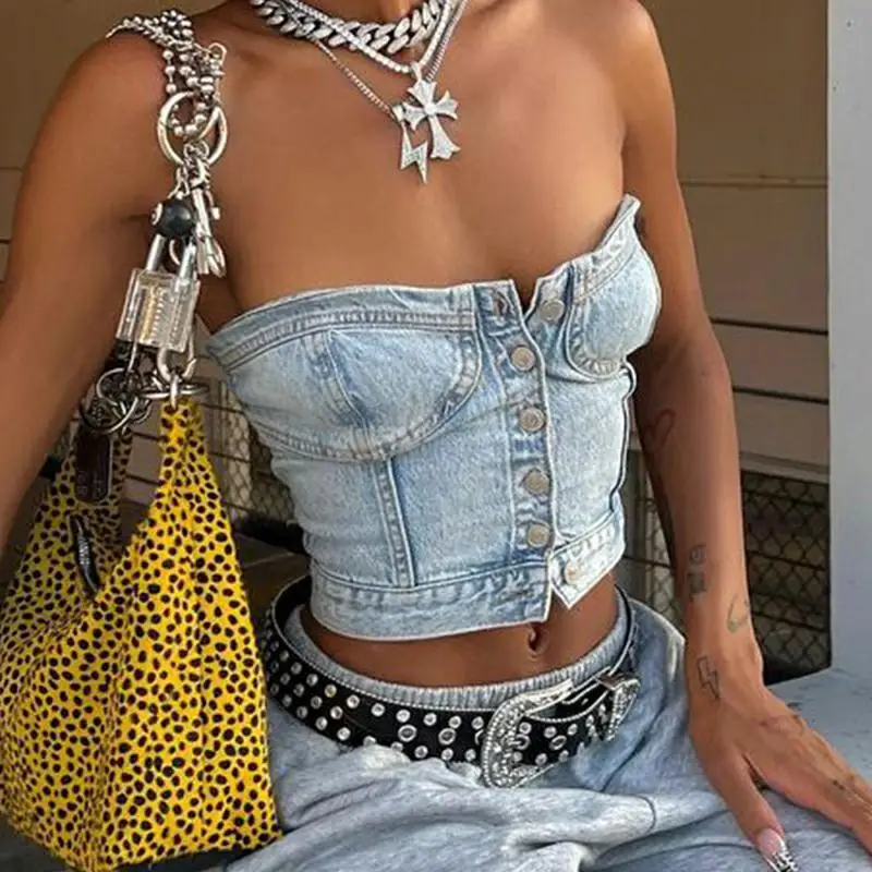 Button-Down Smocked Crop Top - Image 4