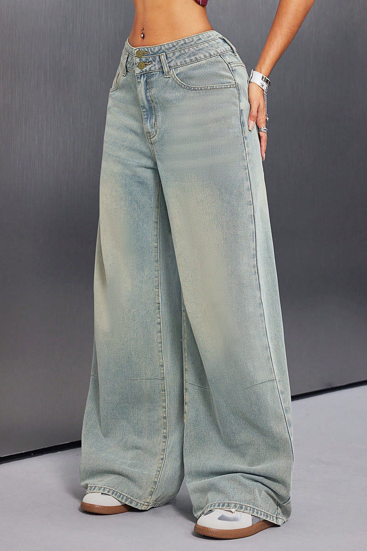 Button Front Vintage Loose Straight Jean - Image 4