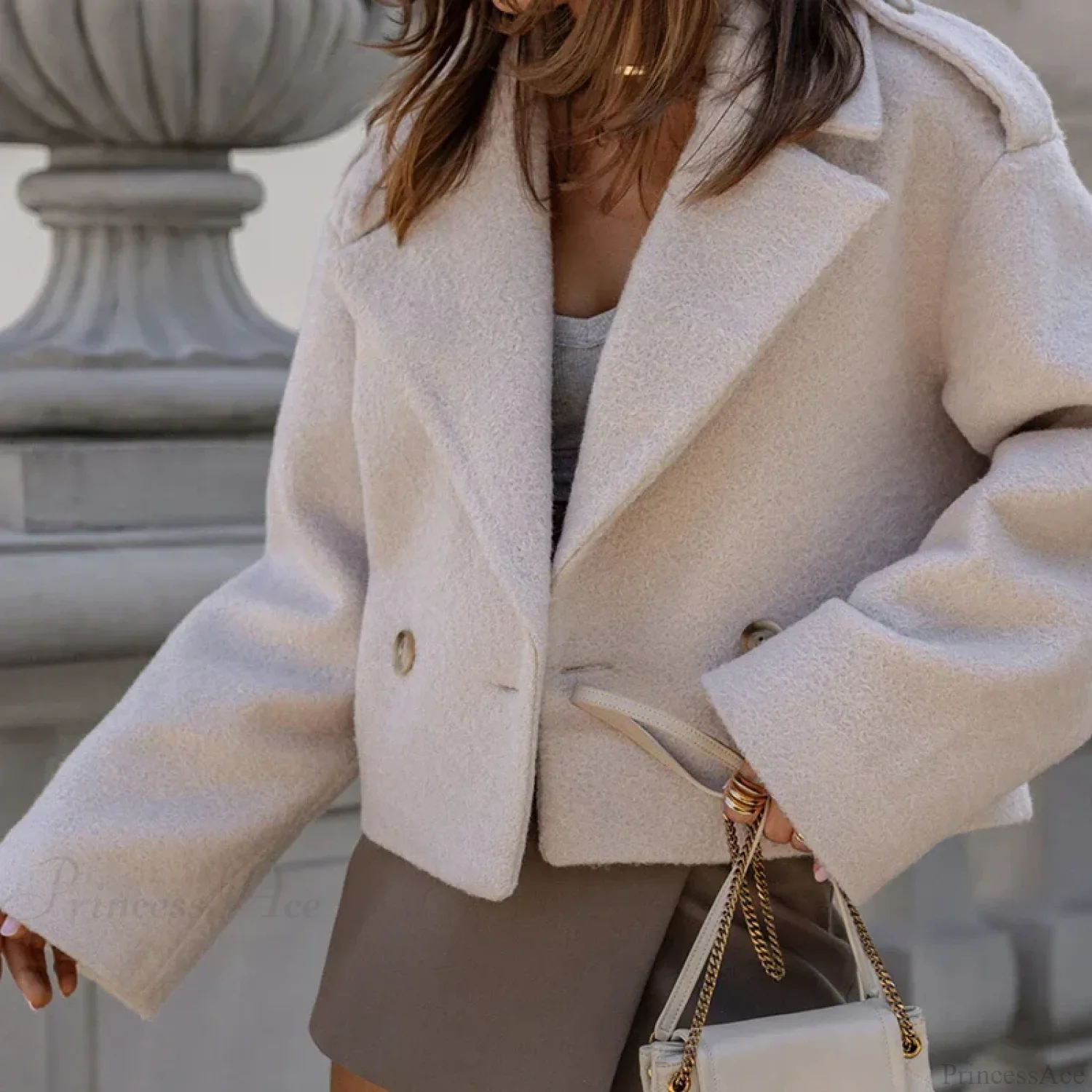 Button Patchwork Simple Fashion Coat - Image 9