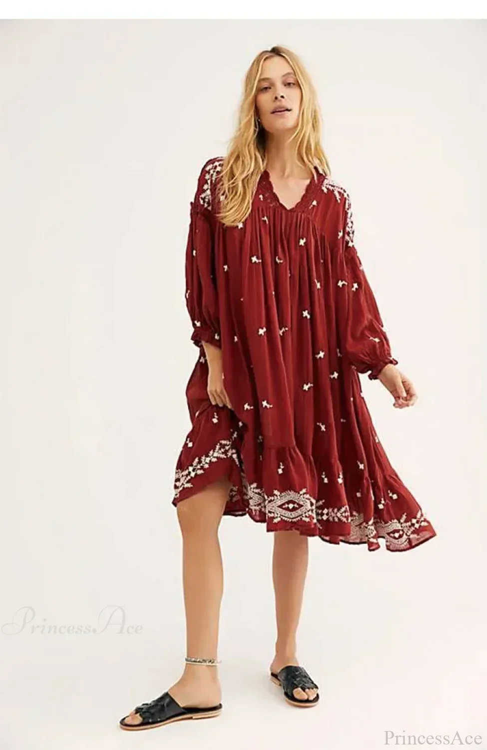 Button Up Black Embroidery Vintage Cotton Boho Dress - Image 3