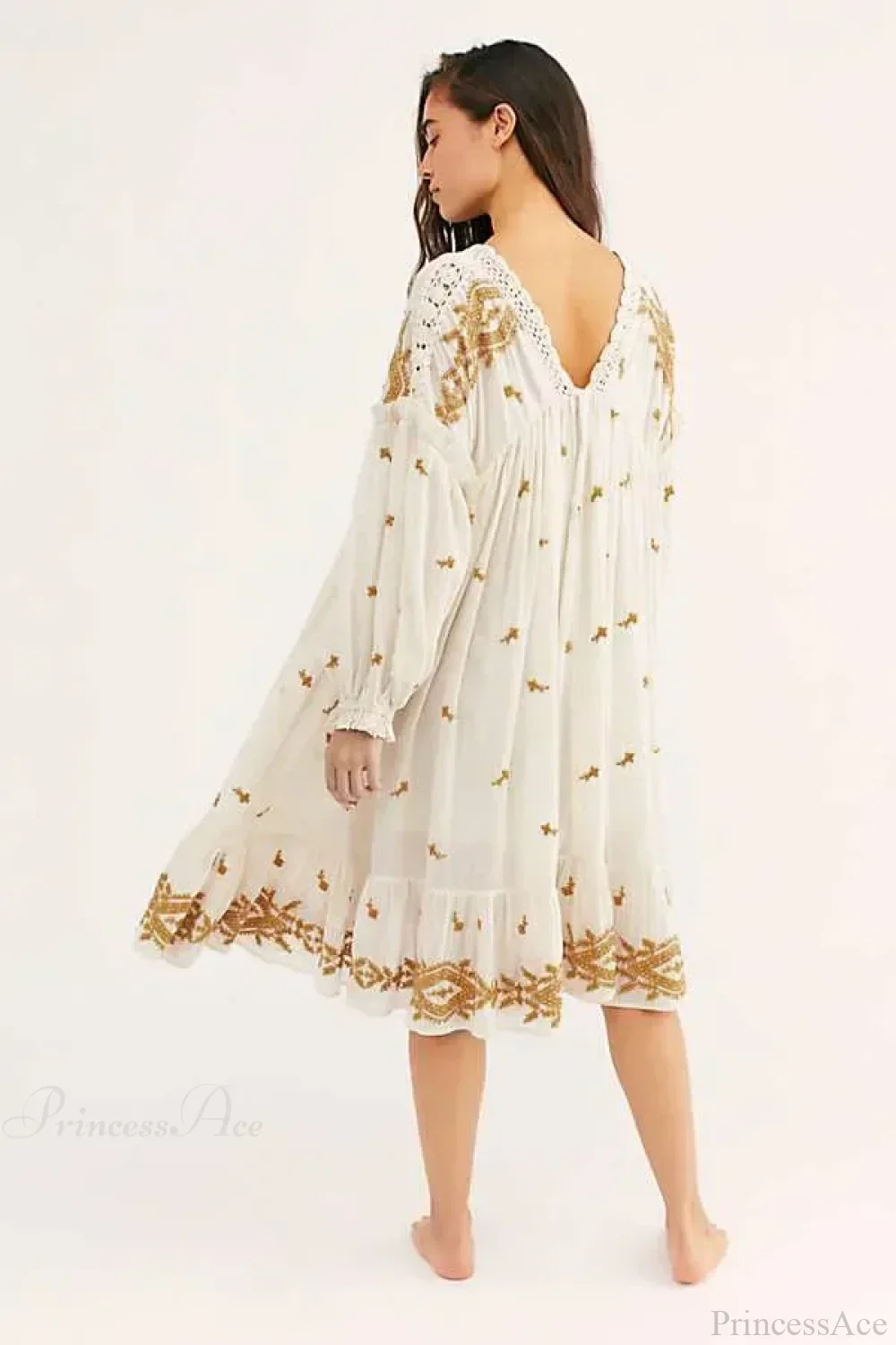 Button Up Black Embroidery Vintage Cotton Boho Dress - Image 5